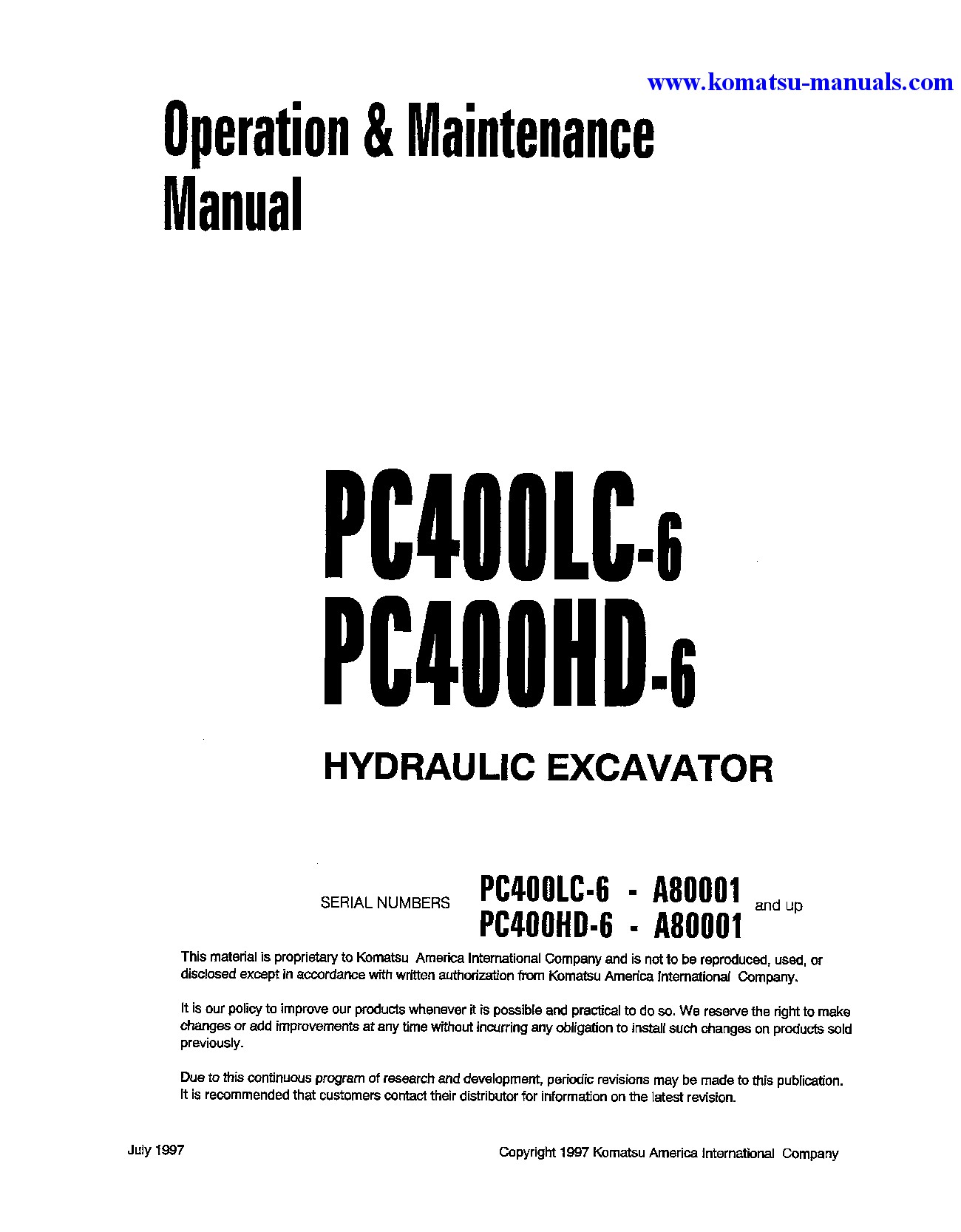 Komatsu pc400lc-6(usa)-lc operation and maintenance manuals excavators crawler download Komatsu pc400lc-6(usa)-lc operation and maintenance manuals excavators crawler download
