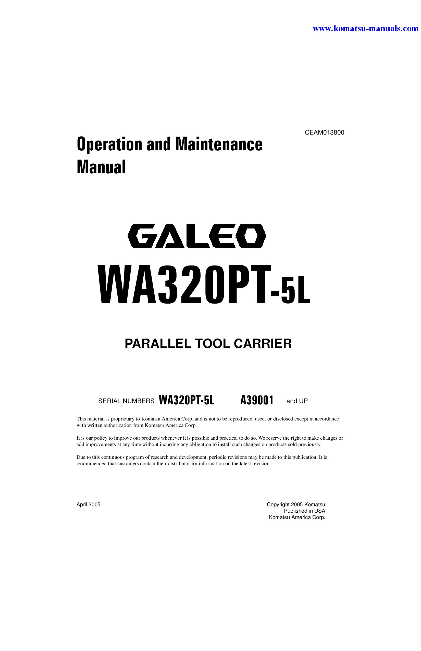 Komatsu wa320pt-5(usa)-l operation and maintenance manuals wheel loaders download Komatsu wa320pt-5(usa)-l operation and maintenance manuals wheel loaders download