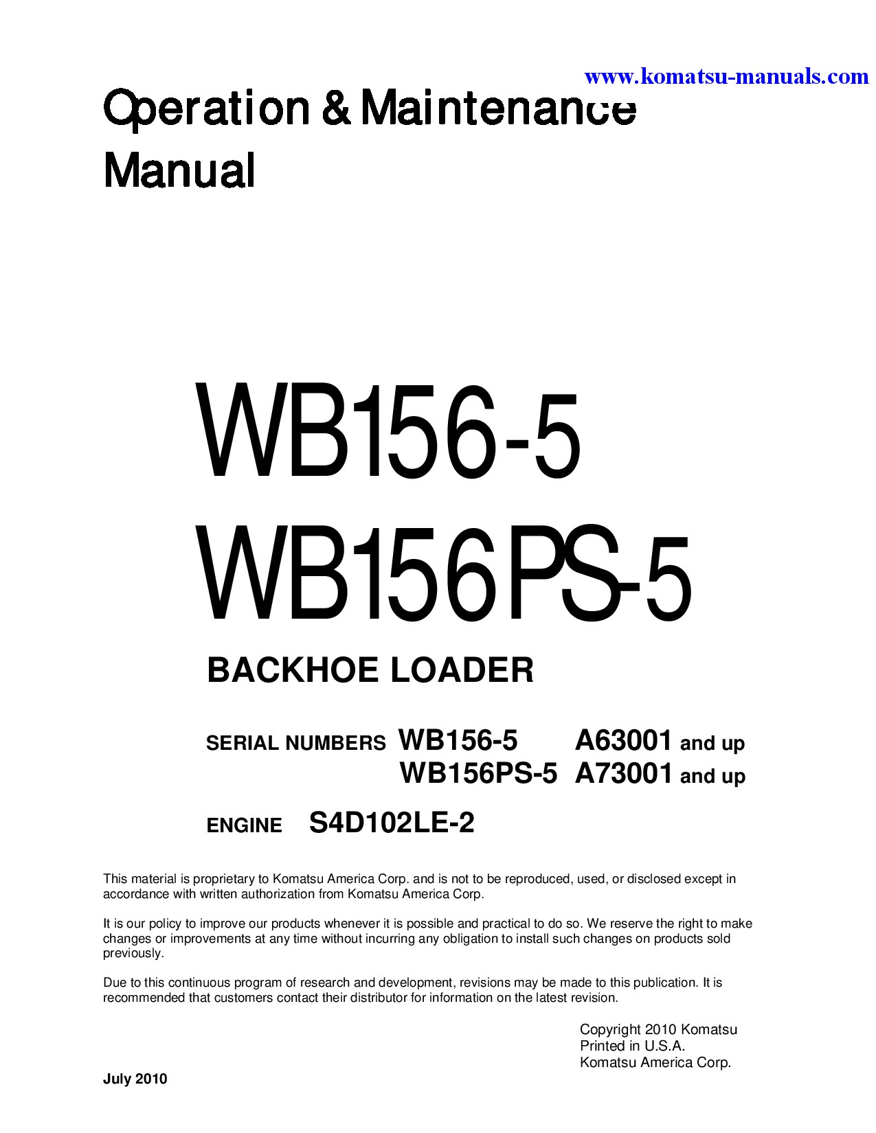 Komatsu wb156-5(usa) operation and maintenance manuals backhoe loaders download Komatsu wb156-5(usa) operation and maintenance manuals backhoe loaders download