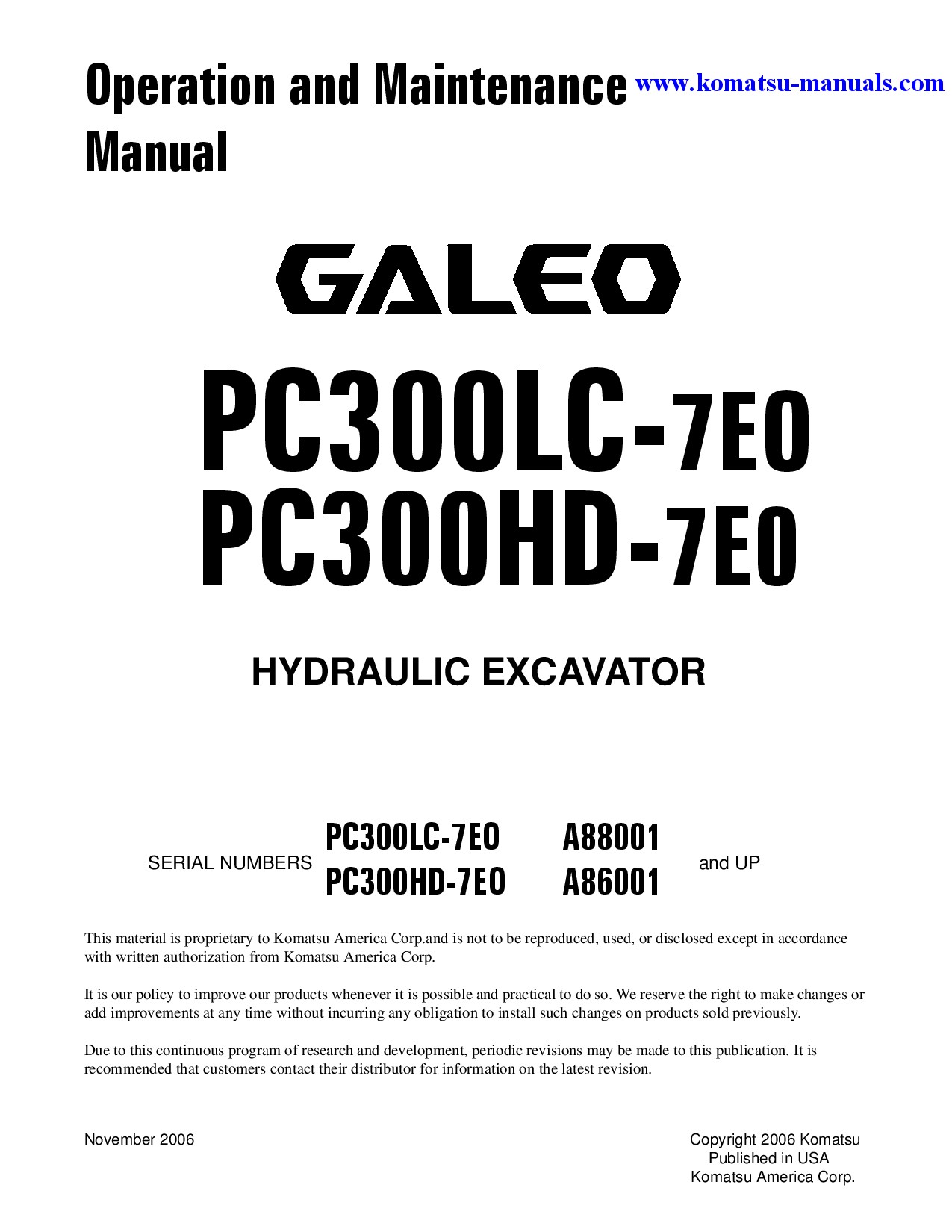 Komatsu pc300hd-7(usa)-tier 3 operation and maintenance manuals excavators crawler download Komatsu pc300hd-7(usa)-tier 3 operation and maintenance manuals excavators crawler download