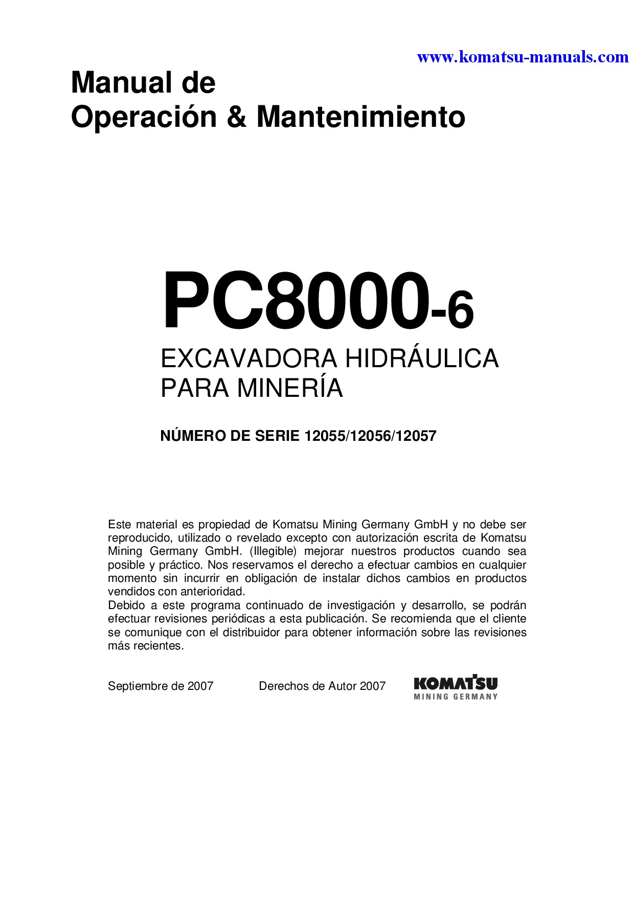 Komatsu pc8000-6(deu)-electric motor operation and maintenance manuals excavators crawler download Komatsu pc8000-6(deu)-electric motor operation and maintenance manuals excavators crawler download