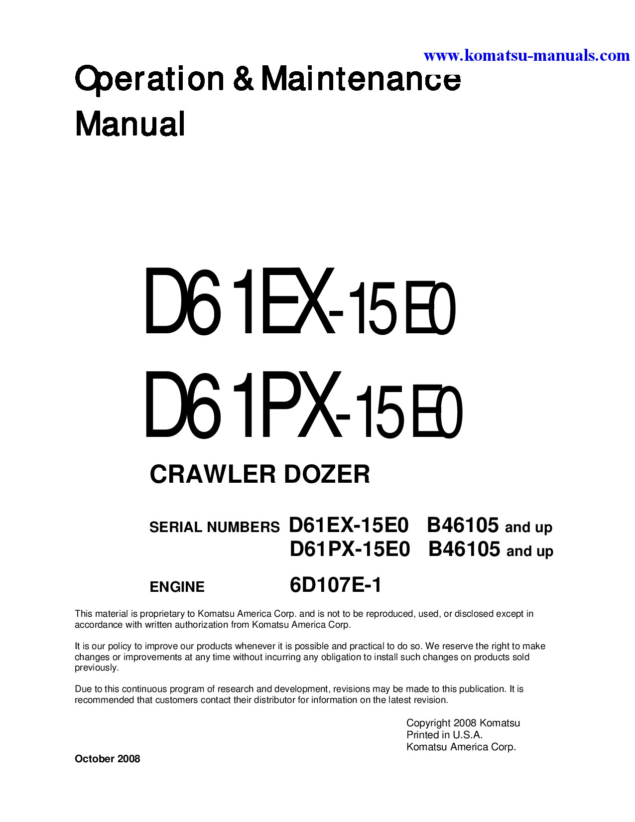 Komatsu d61px-15(bra)-e0 operation and maintenance manuals bulldozers download Komatsu d61px-15(bra)-e0 operation and maintenance manuals bulldozers download