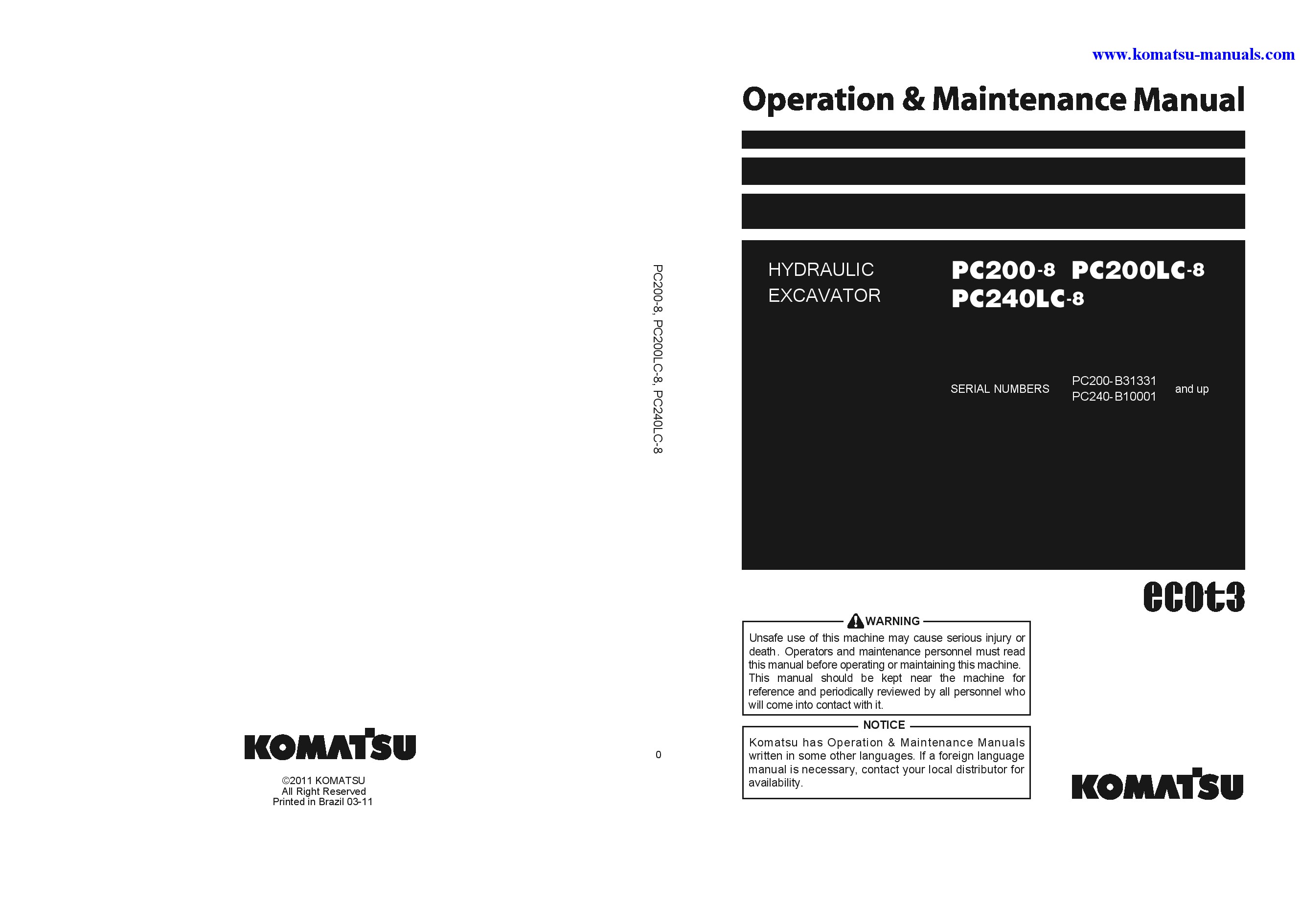 Komatsu pc240lc-8(bra) operation and maintenance manuals excavators crawler download Komatsu pc240lc-8(bra) operation and maintenance manuals excavators crawler download