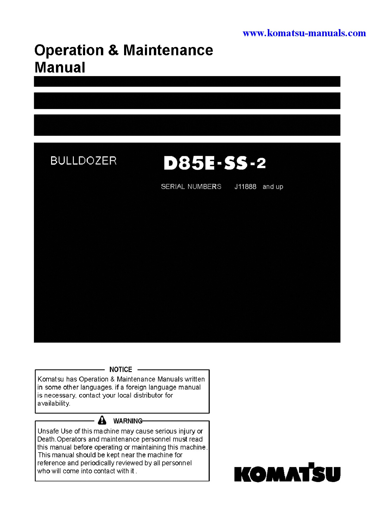Komatsu d85ess-2(idn) operation and maintenance manuals crawler loaders download Komatsu d85ess-2(idn) operation and maintenance manuals crawler loaders download
