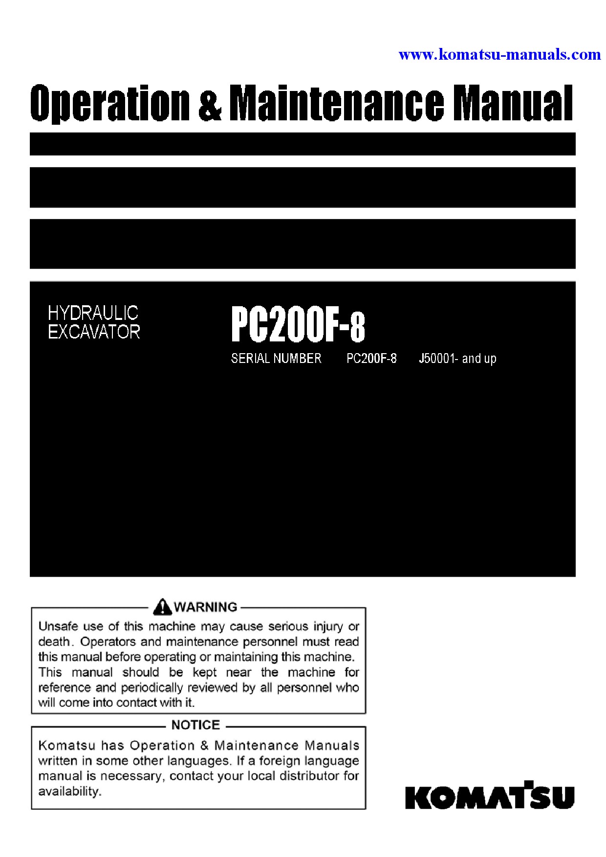 Komatsu pc200f-8(idn) operation and maintenance manuals excavators crawler download Komatsu pc200f-8(idn) operation and maintenance manuals excavators crawler download