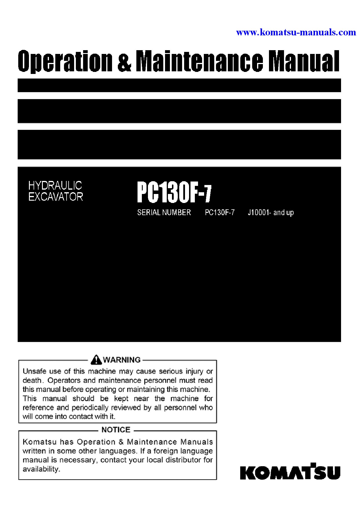 Komatsu pc130f-7(idn) operation and maintenance manuals excavators crawler download Komatsu pc130f-7(idn) operation and maintenance manuals excavators crawler download