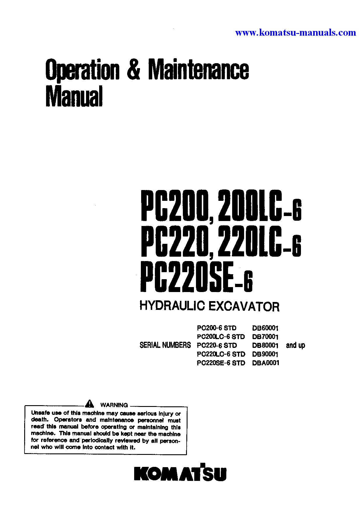 Komatsu pc200-6(chn)-a operation and maintenance manuals excavators crawler download Komatsu pc200-6(chn)-a operation and maintenance manuals excavators crawler download