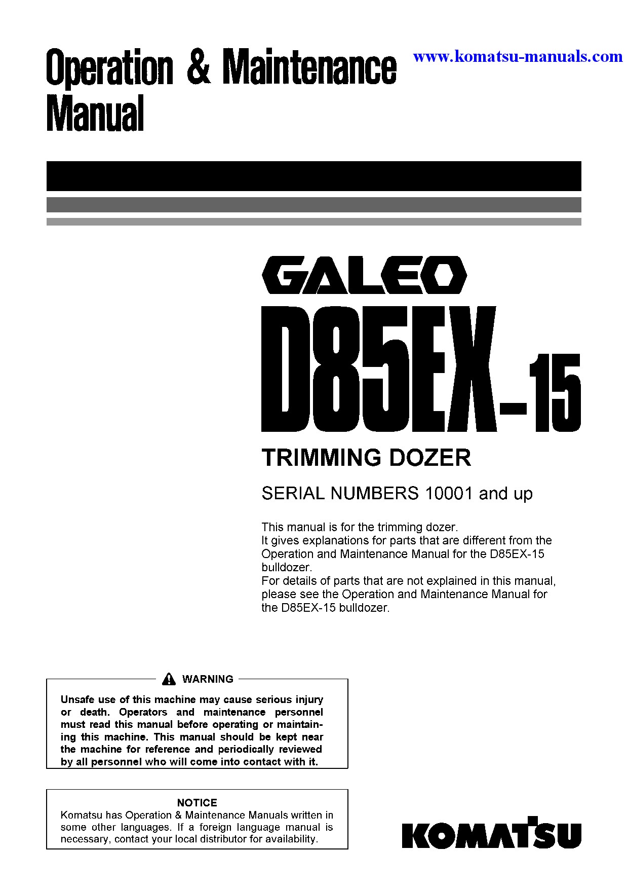 Komatsu d85ex-15(jpn)-trimming dozer operation and maintenance manuals crawler loaders download Komatsu d85ex-15(jpn)-trimming dozer operation and maintenance manuals crawler loaders download