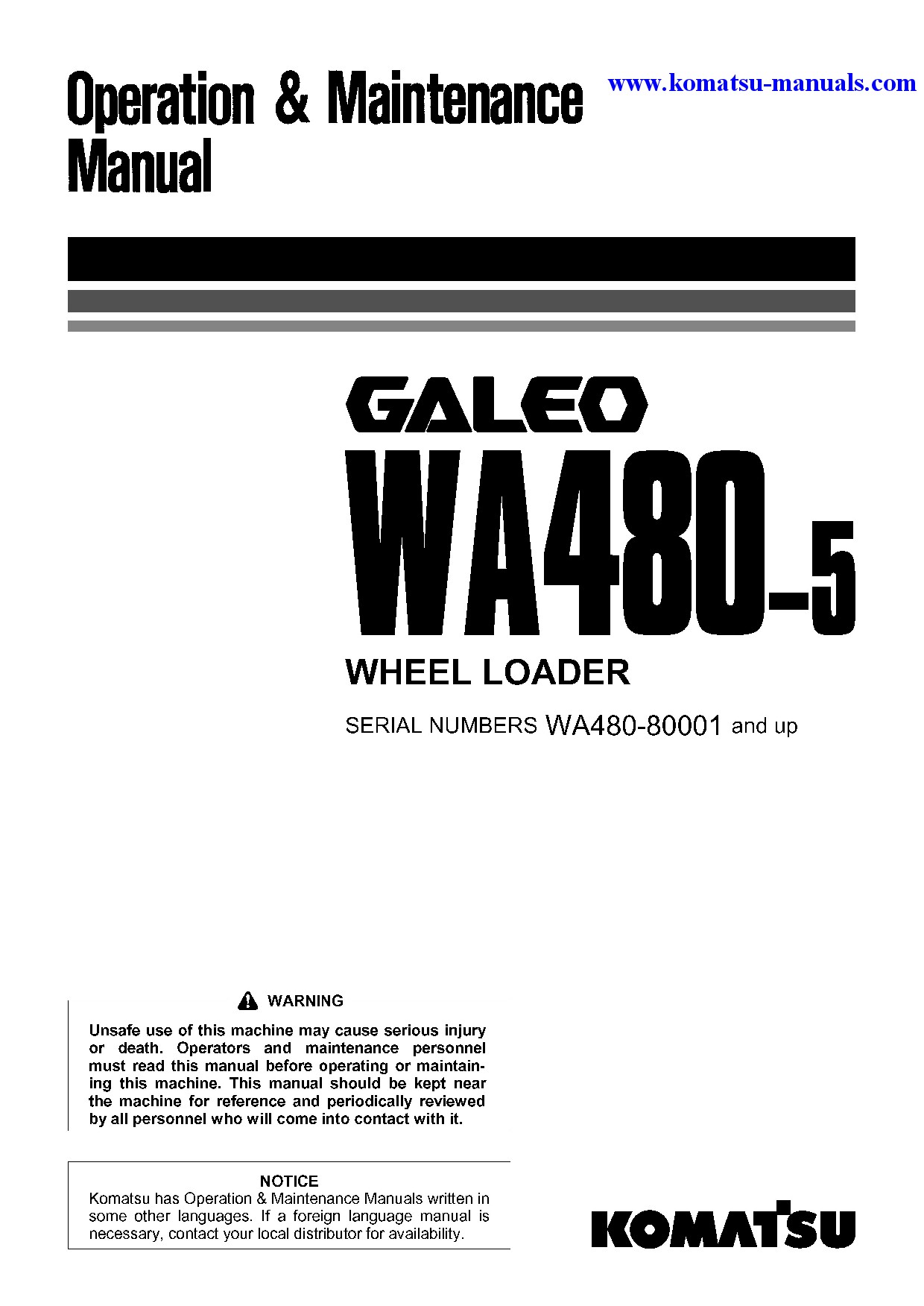 Komatsu wa480-5(jpn) operation and maintenance manuals wheel loaders download Komatsu wa480-5(jpn) operation and maintenance manuals wheel loaders download