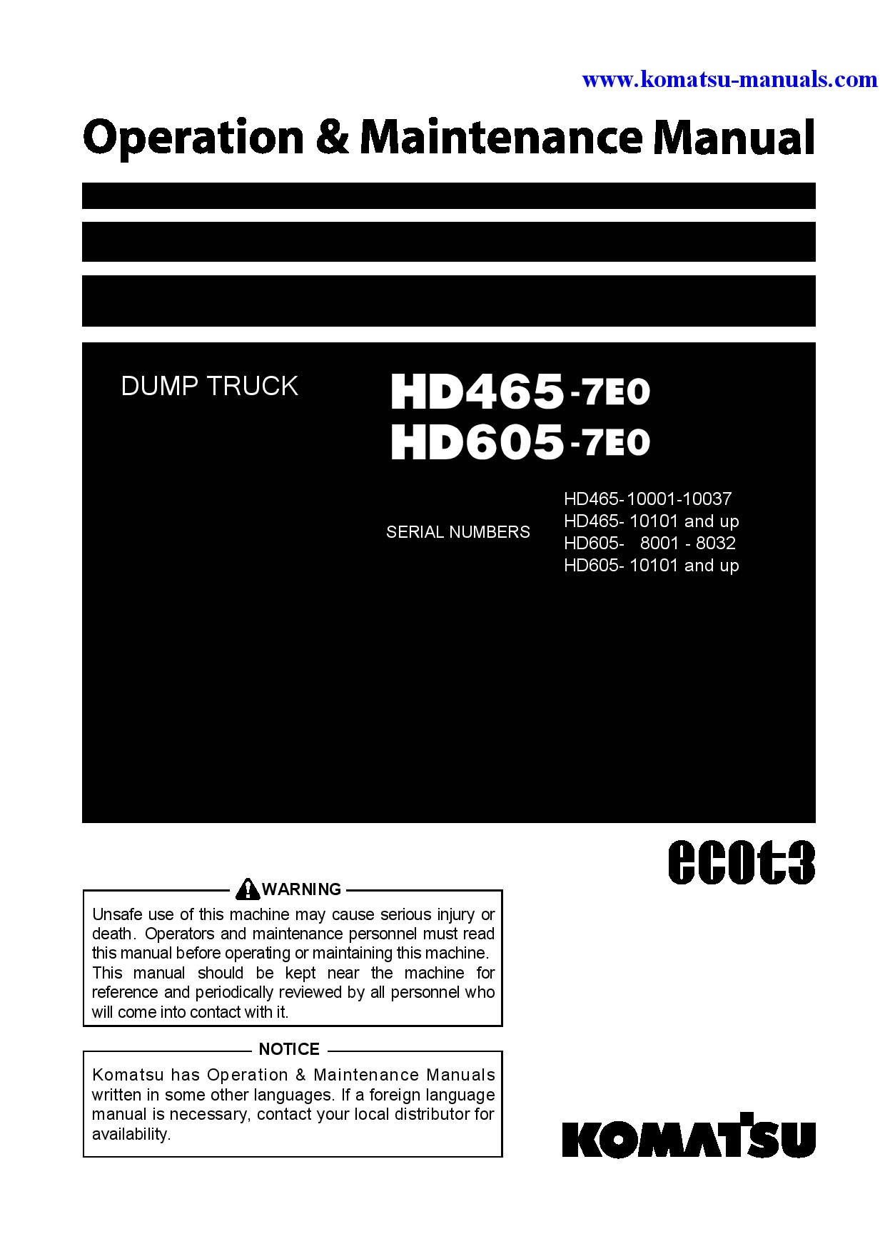 Komatsu hd465-7(jpn)-e0 operation and maintenance manuals dumptrucks rigid download Komatsu hd465-7(jpn)-e0 operation and maintenance manuals dumptrucks rigid download