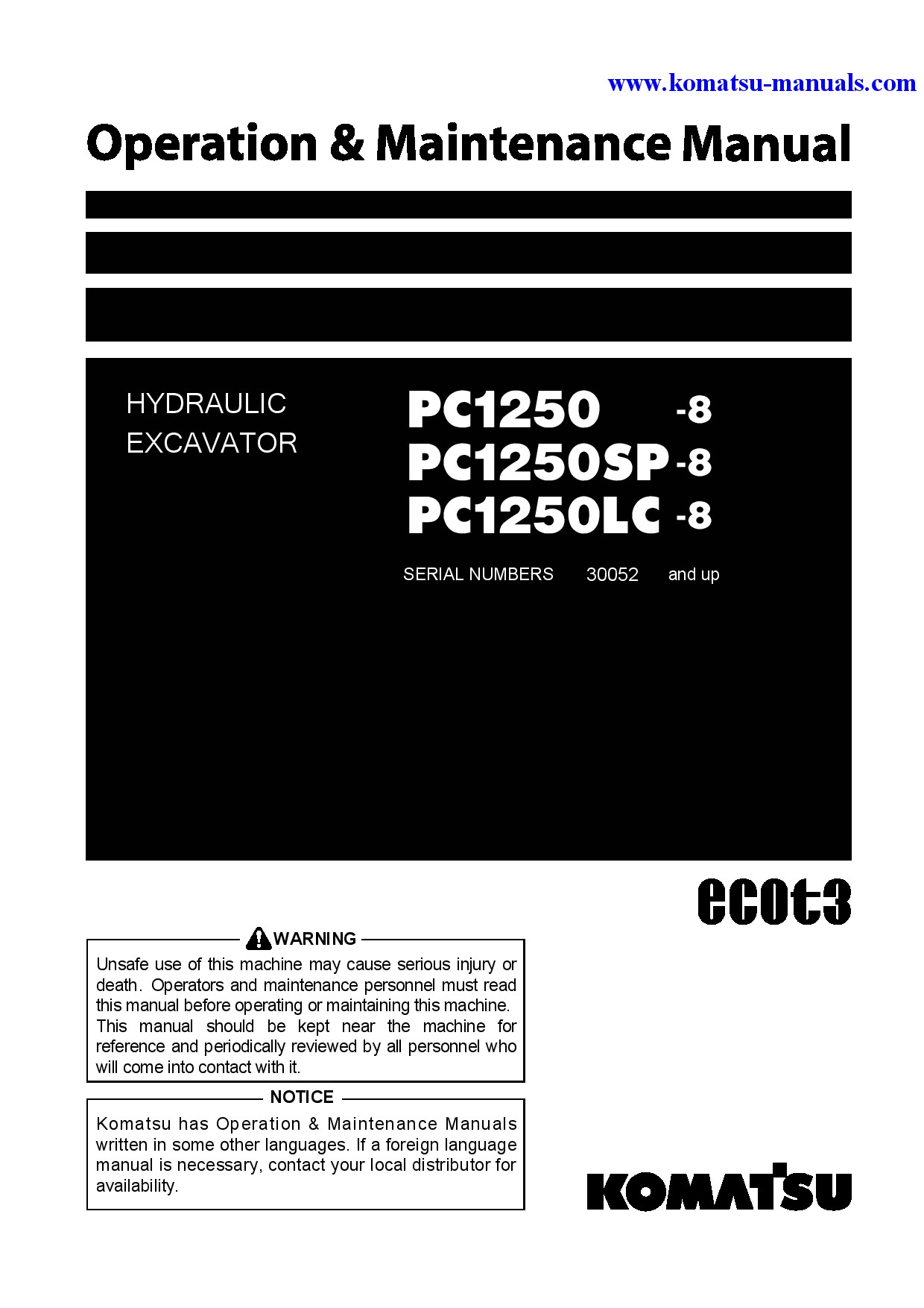 Komatsu pc1250-8(jpn) operation and maintenance manuals excavators crawler download Komatsu pc1250-8(jpn) operation and maintenance manuals excavators crawler download
