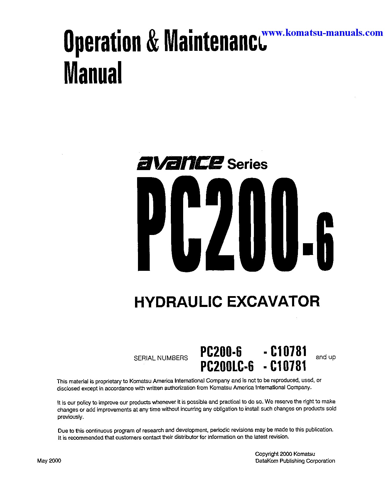 Komatsu pc200-6(tha)-b operation and maintenance manuals excavators crawler download Komatsu pc200-6(tha)-b operation and maintenance manuals excavators crawler download