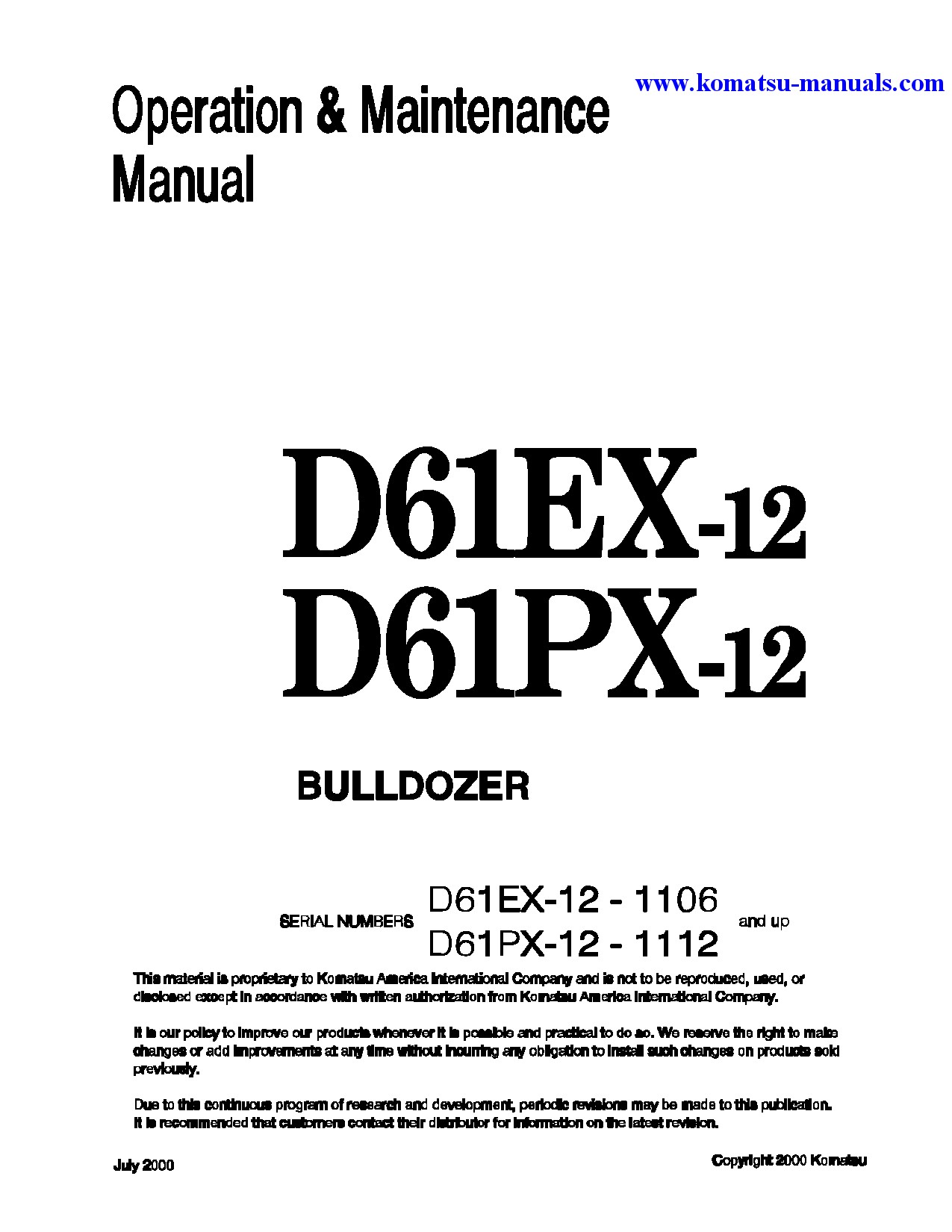 Komatsu d61px-12(jpn) operation and maintenance manuals bulldozers download Komatsu d61px-12(jpn) operation and maintenance manuals bulldozers download