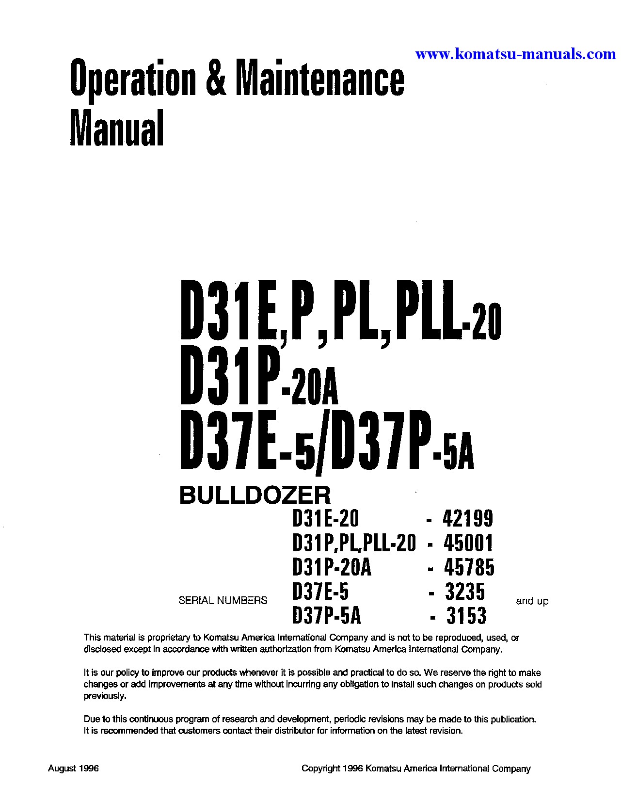 Komatsu d31e-20(jpn) operation and maintenance manuals bulldozers download Komatsu d31e-20(jpn) operation and maintenance manuals bulldozers download