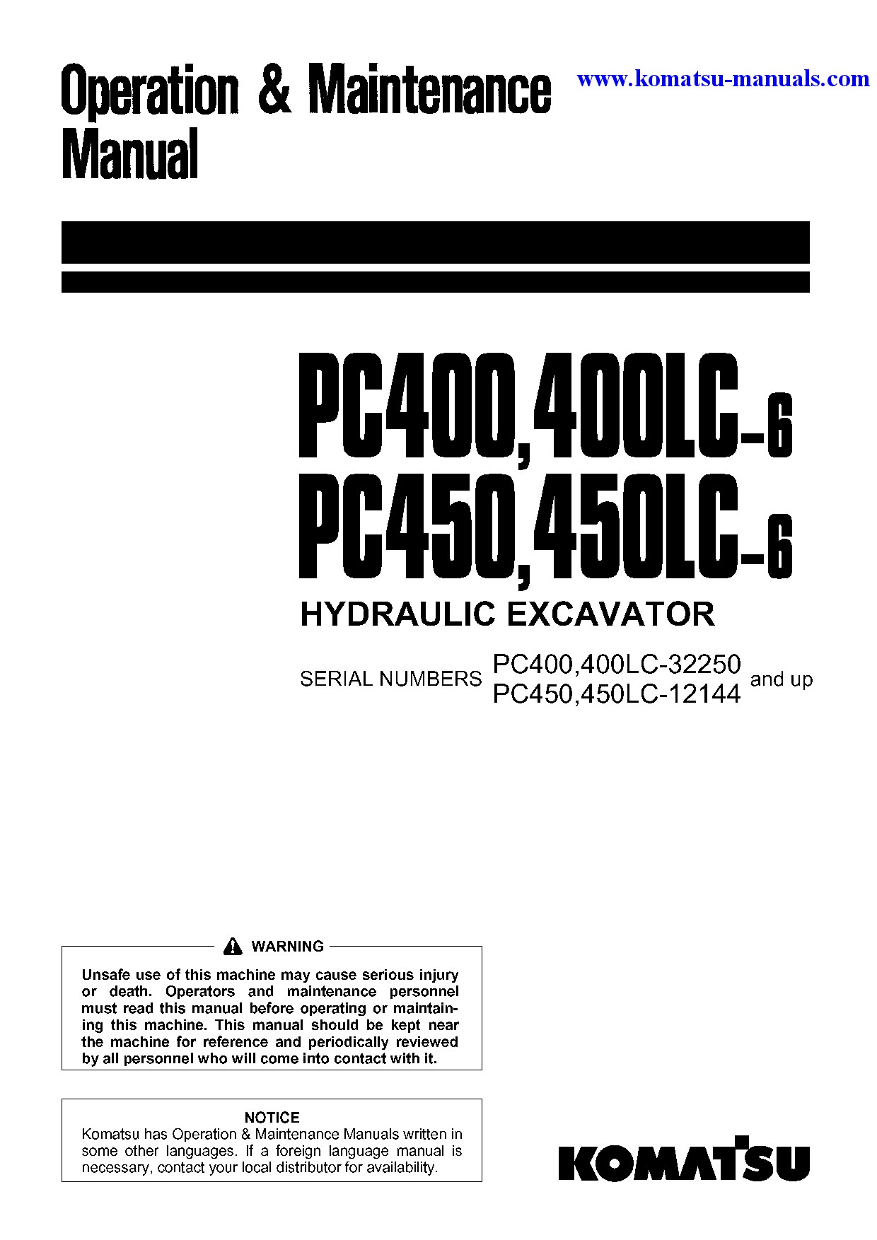 Komatsu pc400lc-6(jpn) operation and maintenance manuals excavators crawler download Komatsu pc400lc-6(jpn) operation and maintenance manuals excavators crawler download