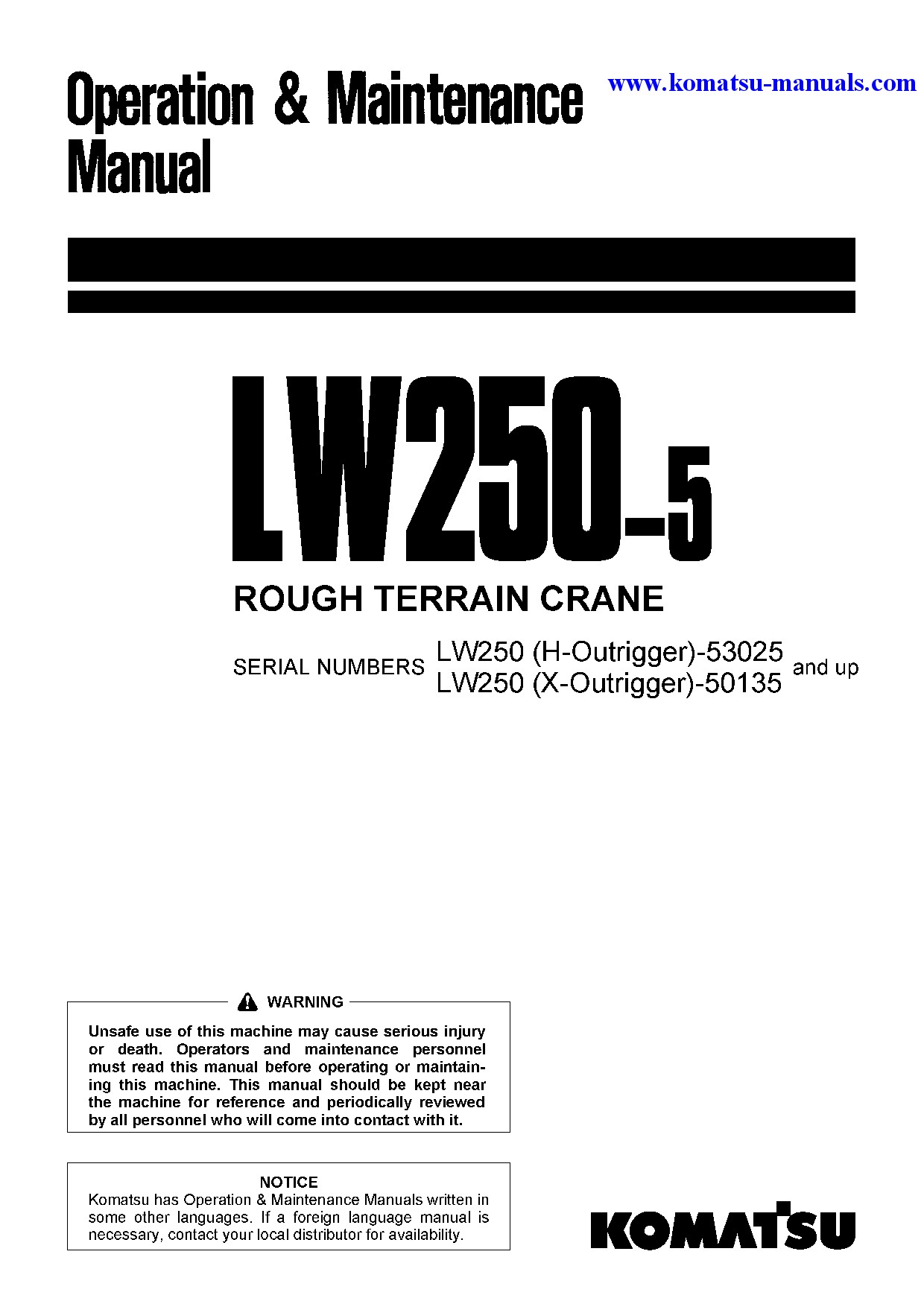 Komatsu lw250-5(jpn)-x-type operation and maintenance manuals cranes download Komatsu lw250-5(jpn)-x-type operation and maintenance manuals cranes download