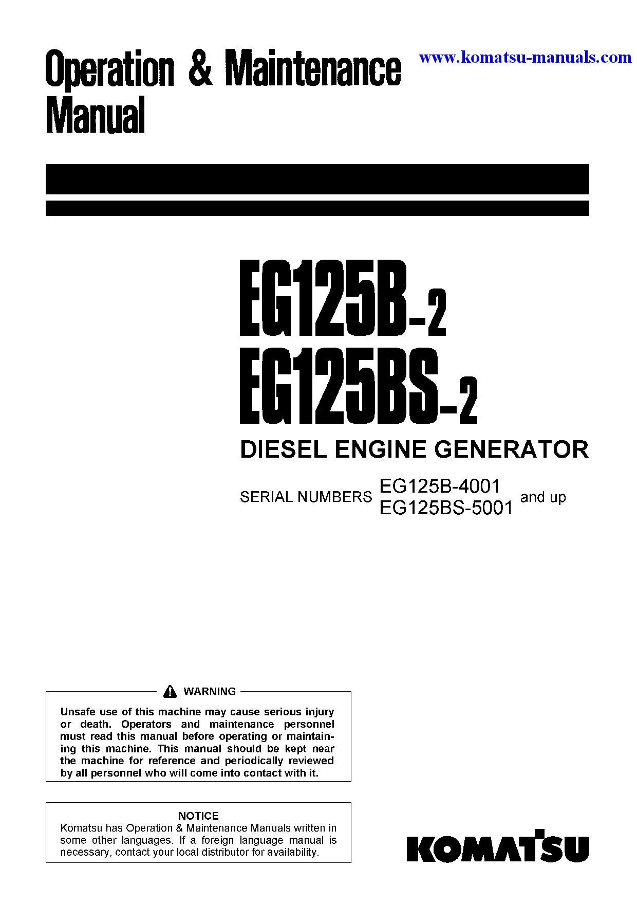Komatsu eg125bs-2(jpn) operation and maintenance manuals generators download Komatsu eg125bs-2(jpn) operation and maintenance manuals generators download