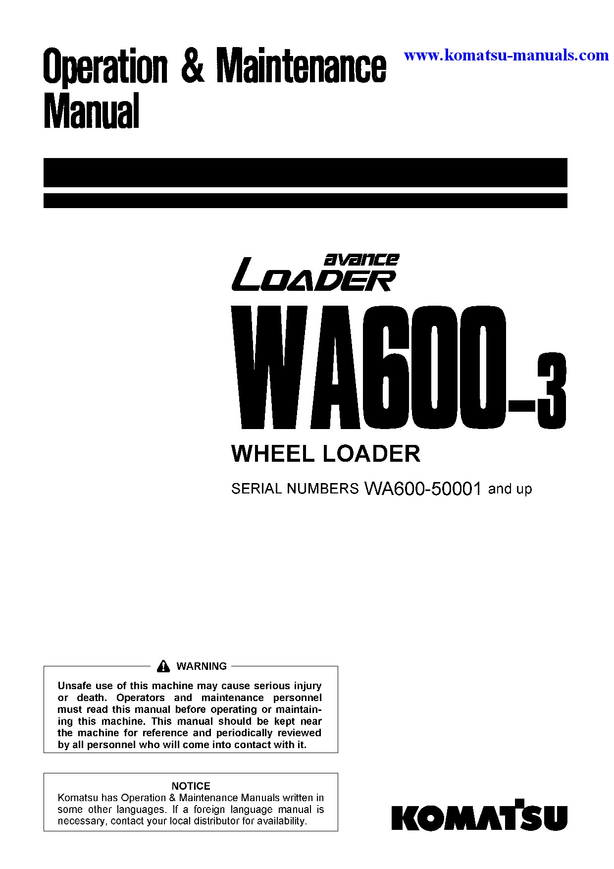 Komatsu wa600-3(jpn) operation and maintenance manuals wheel loaders download Komatsu wa600-3(jpn) operation and maintenance manuals wheel loaders download