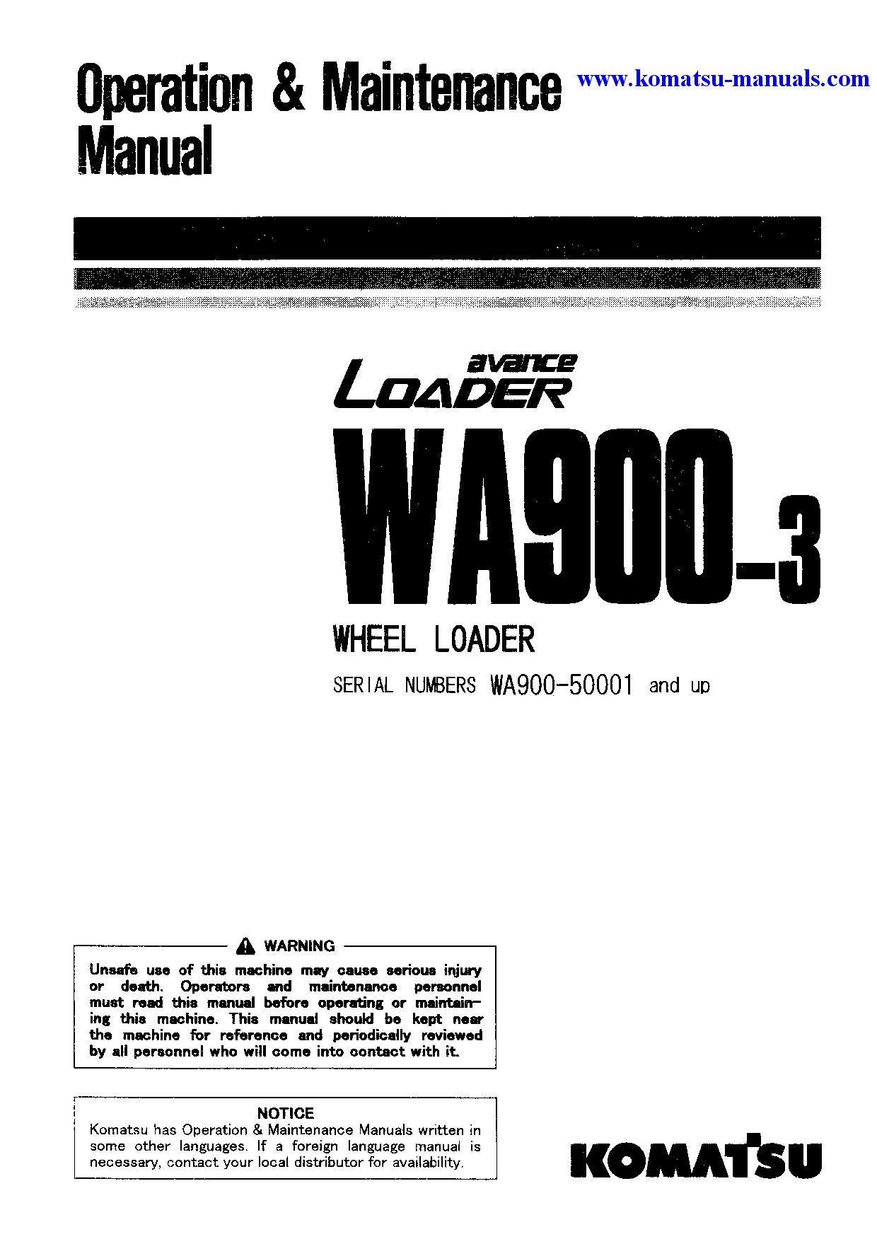 Komatsu wa900-3(jpn) operation and maintenance manuals wheel loaders download Komatsu wa900-3(jpn) operation and maintenance manuals wheel loaders download