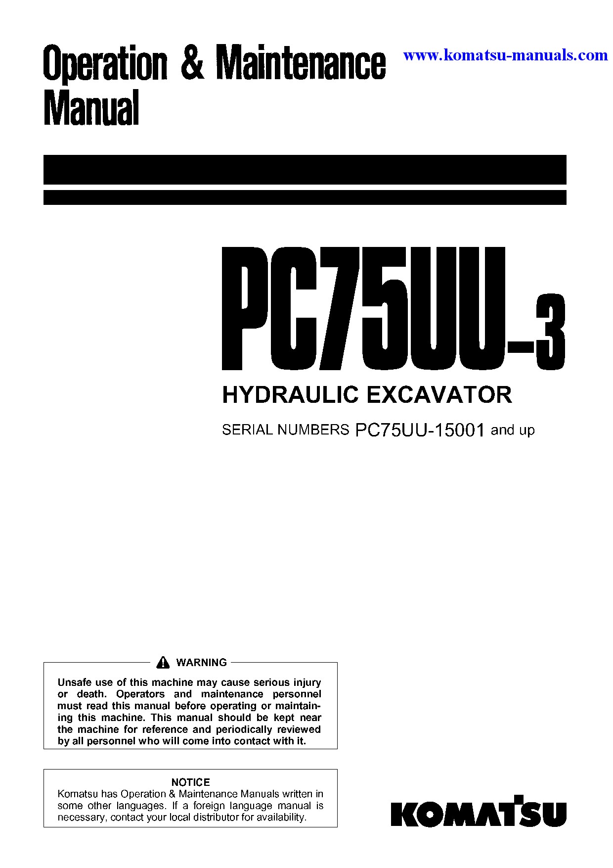 Komatsu pc75uu-3(jpn) operation and maintenance manuals excavators crawler download Komatsu pc75uu-3(jpn) operation and maintenance manuals excavators crawler download