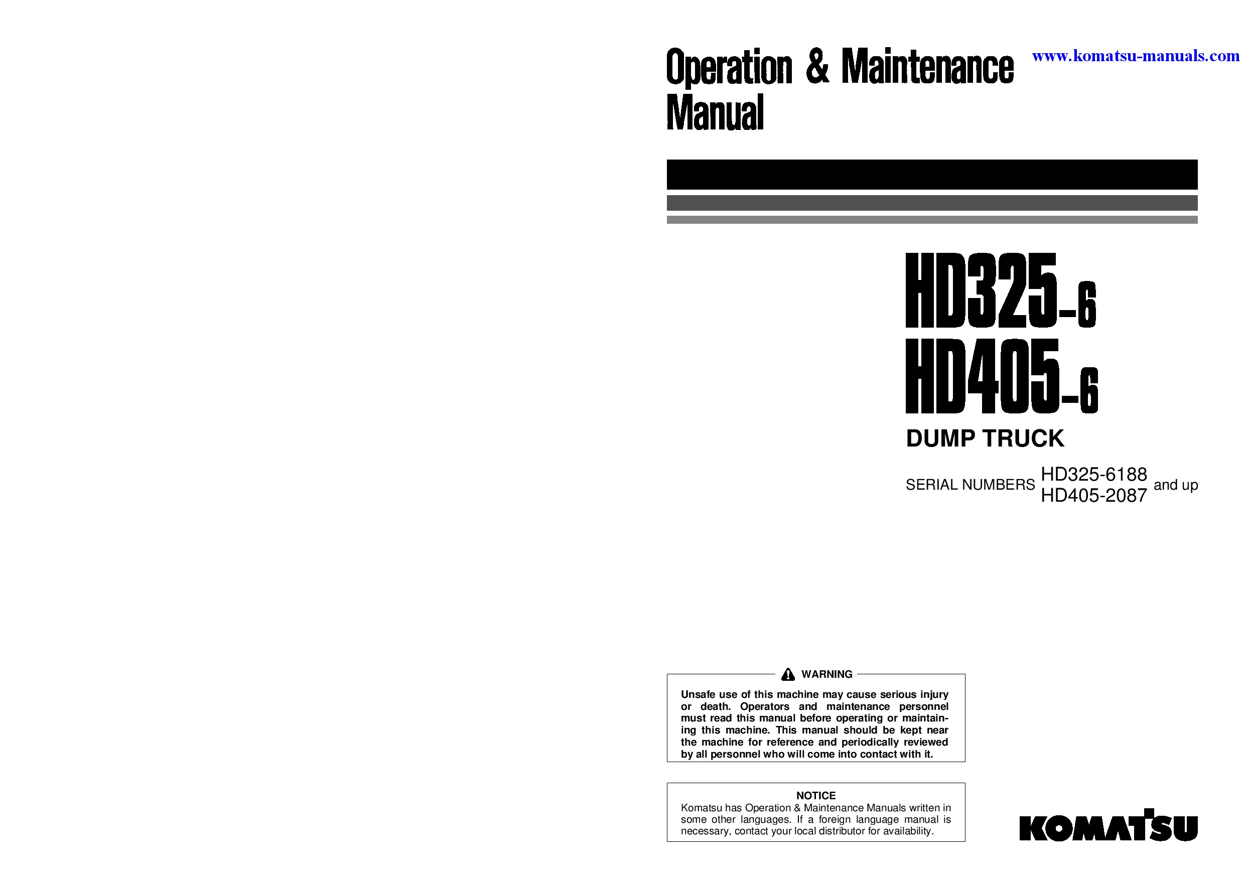 Komatsu hd405-6(jpn) operation and maintenance manuals dumptrucks rigid download Komatsu hd405-6(jpn) operation and maintenance manuals dumptrucks rigid download