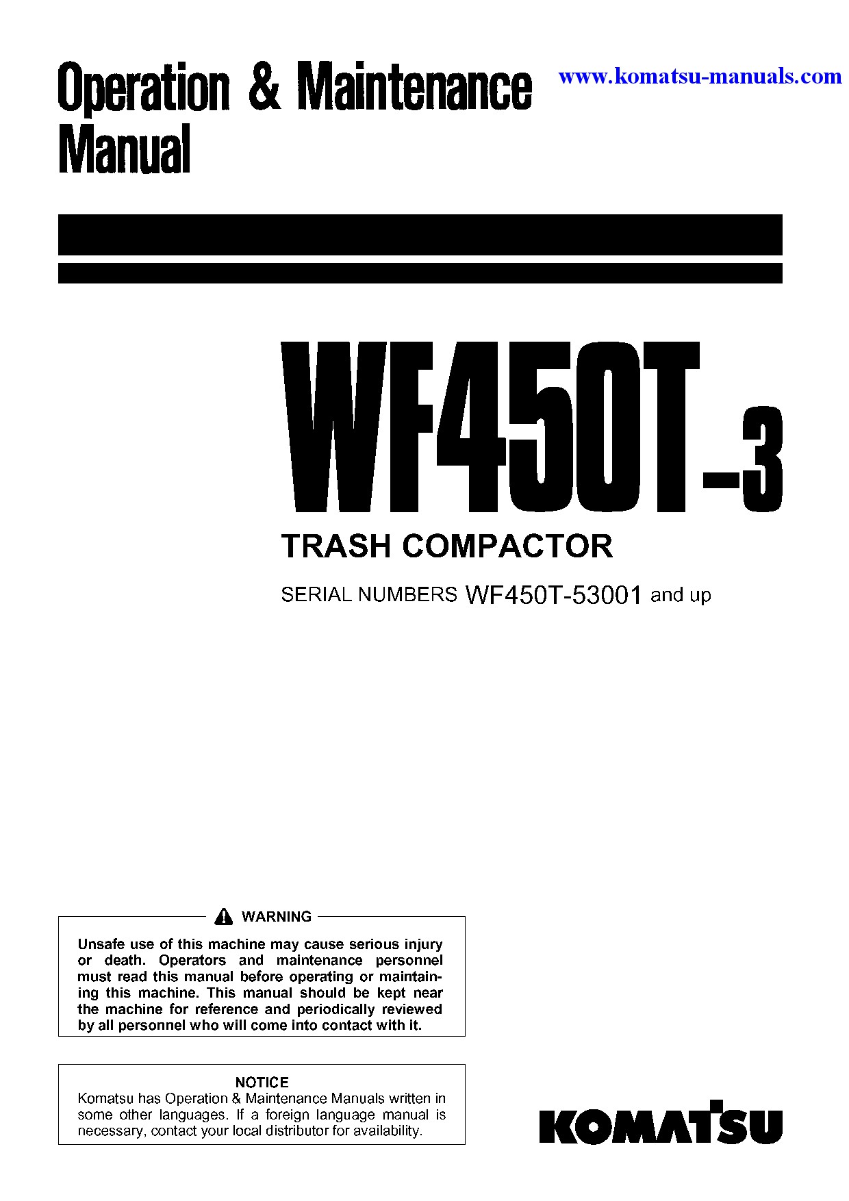 Komatsu wf450t-3(jpn) operation and maintenance manuals trash compactors download Komatsu wf450t-3(jpn) operation and maintenance manuals trash compactors download