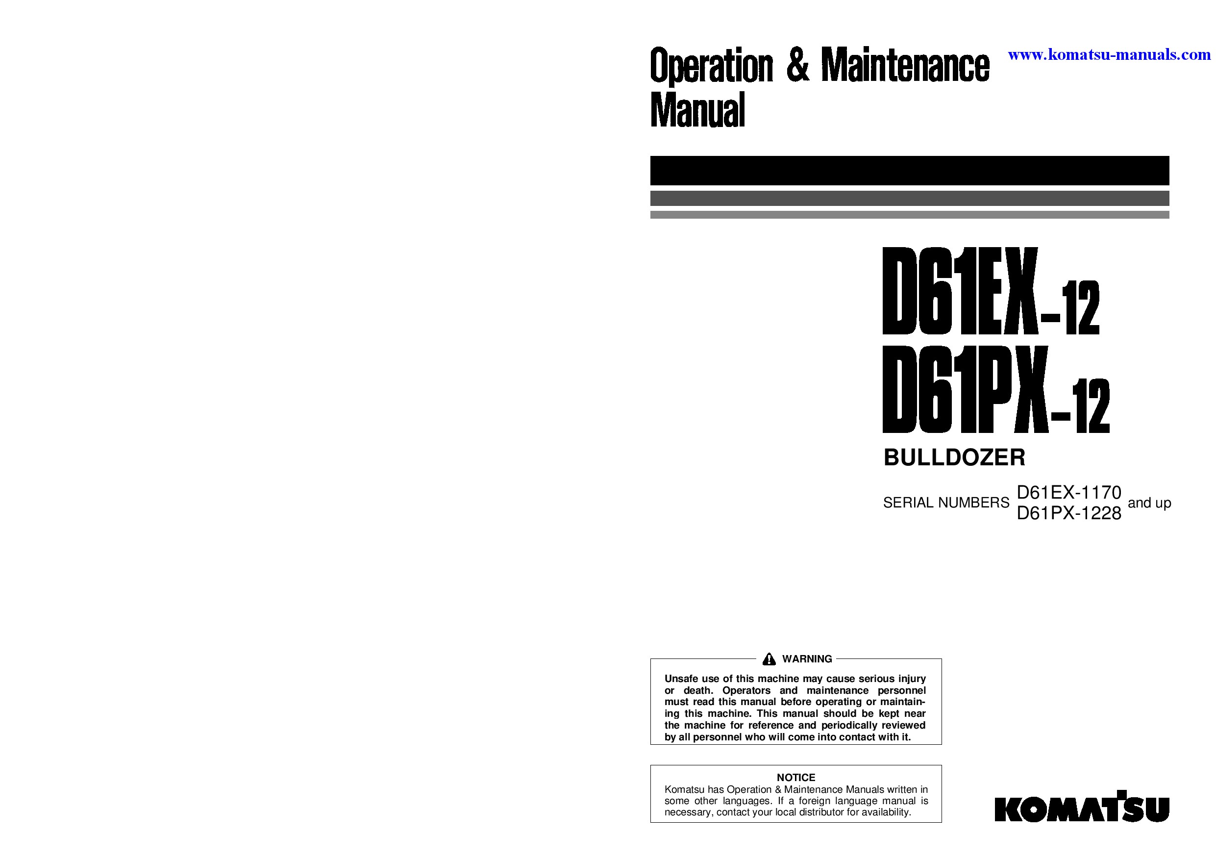 Komatsu d61ex-12(jpn) operation and maintenance manuals crawler loaders download Komatsu d61ex-12(jpn) operation and maintenance manuals crawler loaders download