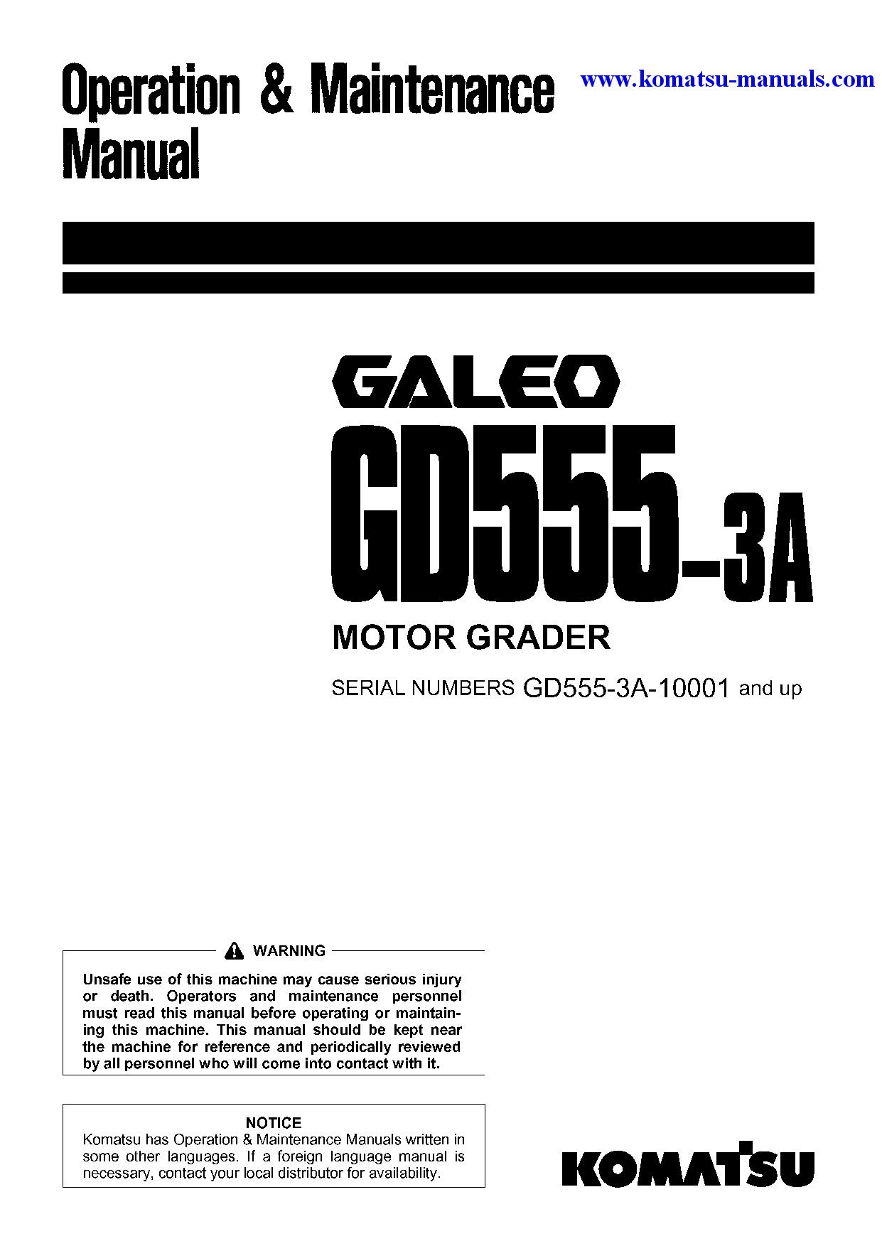 Komatsu gd555-3(jpn)-a operation and maintenance manuals motor graders download Komatsu gd555-3(jpn)-a operation and maintenance manuals motor graders download
