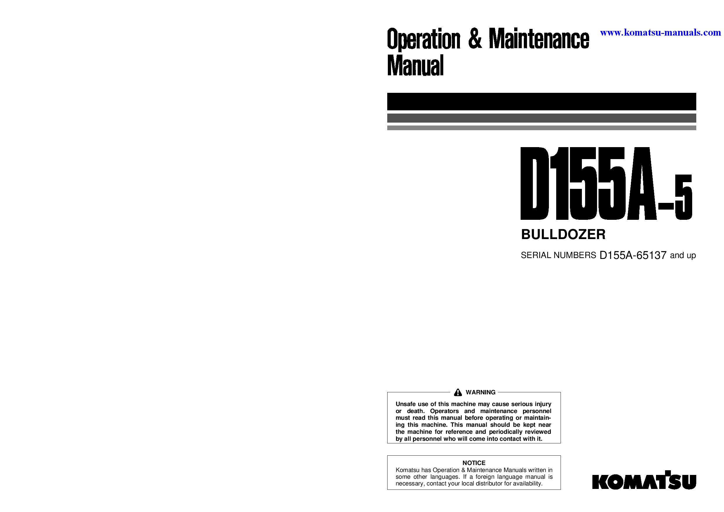 Komatsu d155a-5(jpn) operation and maintenance manuals bulldozers download Komatsu d155a-5(jpn) operation and maintenance manuals bulldozers download