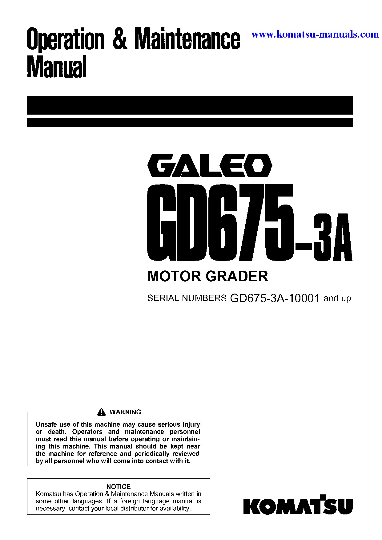 Komatsu gd675-3(jpn)-a operation and maintenance manuals motor graders download Komatsu gd675-3(jpn)-a operation and maintenance manuals motor graders download