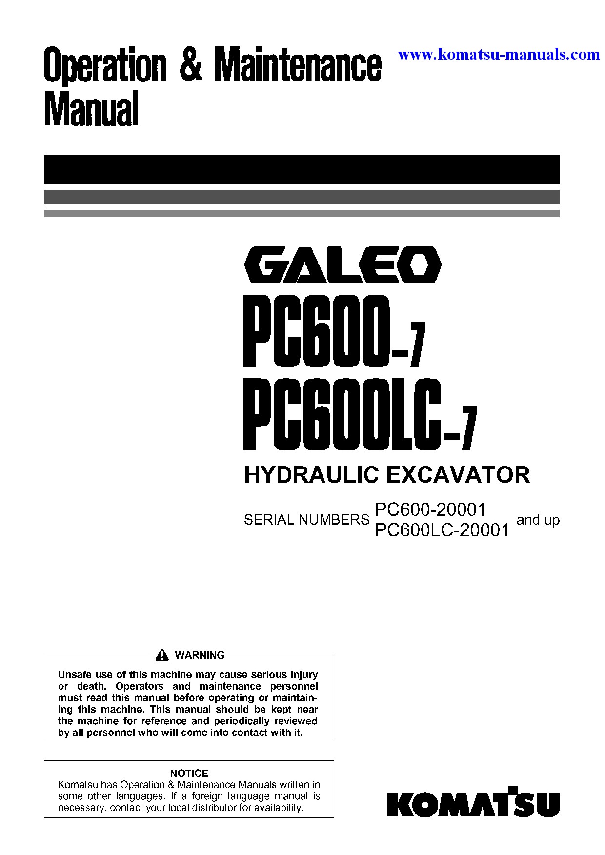 Komatsu pc600-7(jpn) operation and maintenance manuals excavators crawler download Komatsu pc600-7(jpn) operation and maintenance manuals excavators crawler download