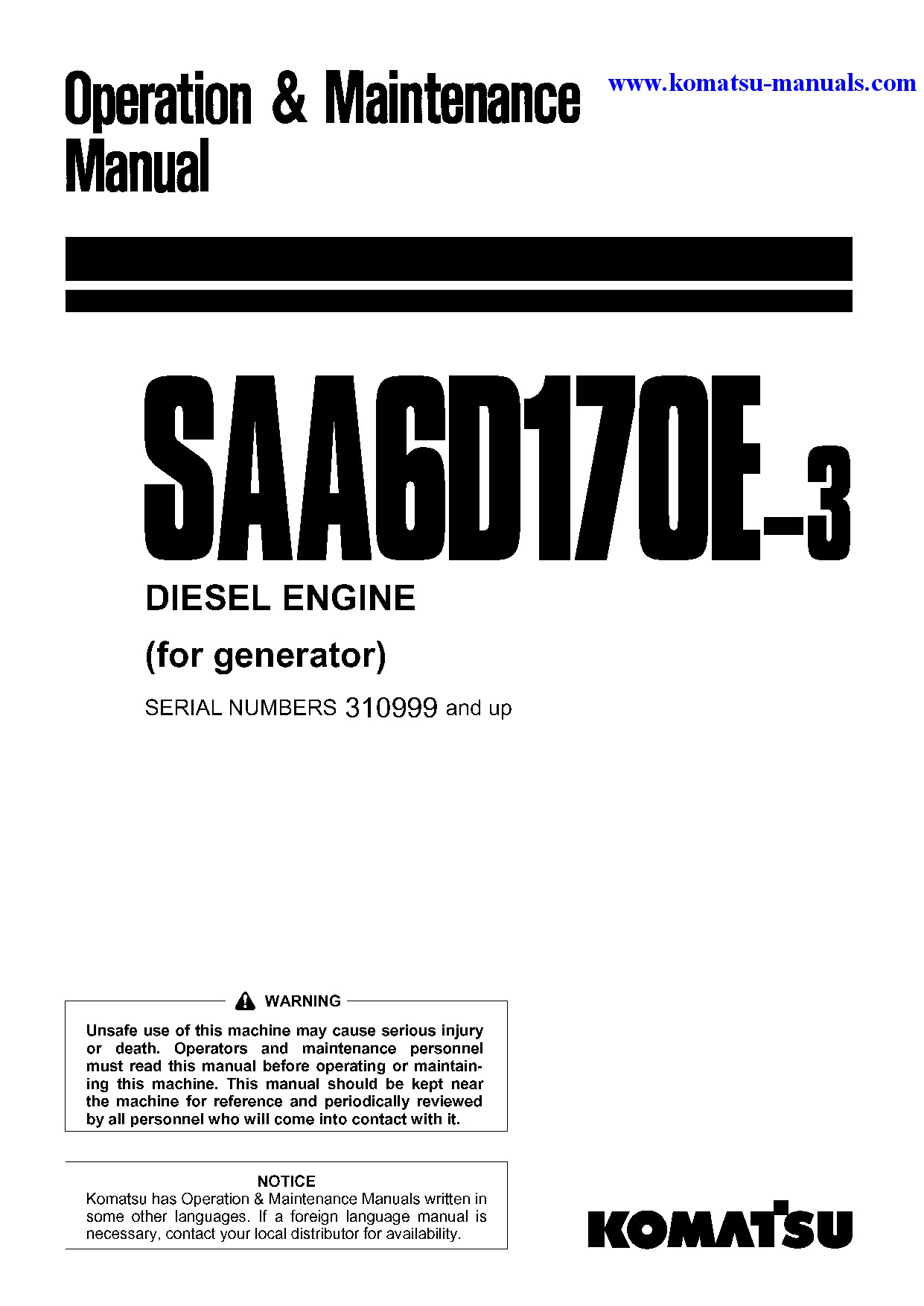 Komatsu saa6d170e-3(jpn)-for generator operation and maintenance manuals engines download Komatsu saa6d170e-3(jpn)-for generator operation and maintenance manuals engines download