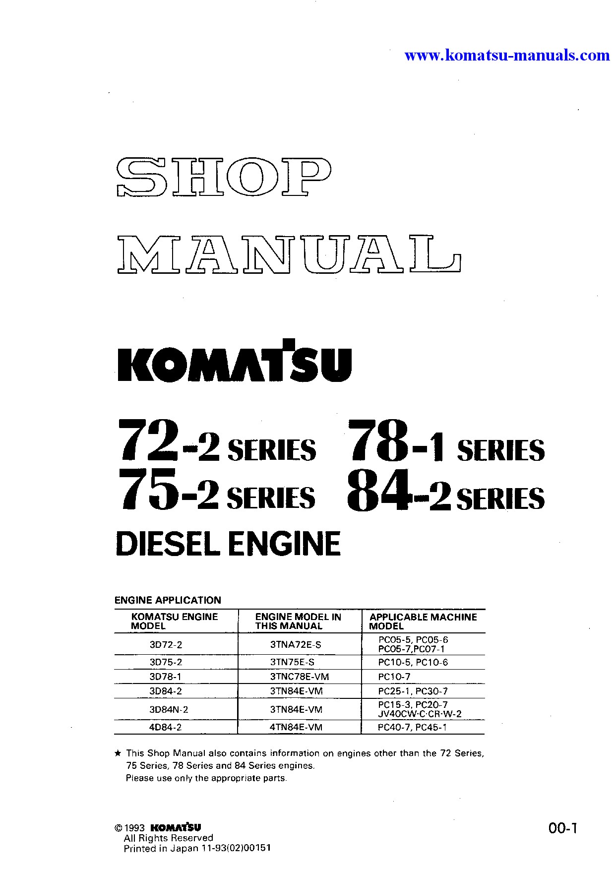 Komatsu 3d78-1(jpn) shop manual (english) + partsbook (english) shop manuals engines download Komatsu 3d78-1(jpn) shop manual (english) + partsbook (english) shop manuals engines download