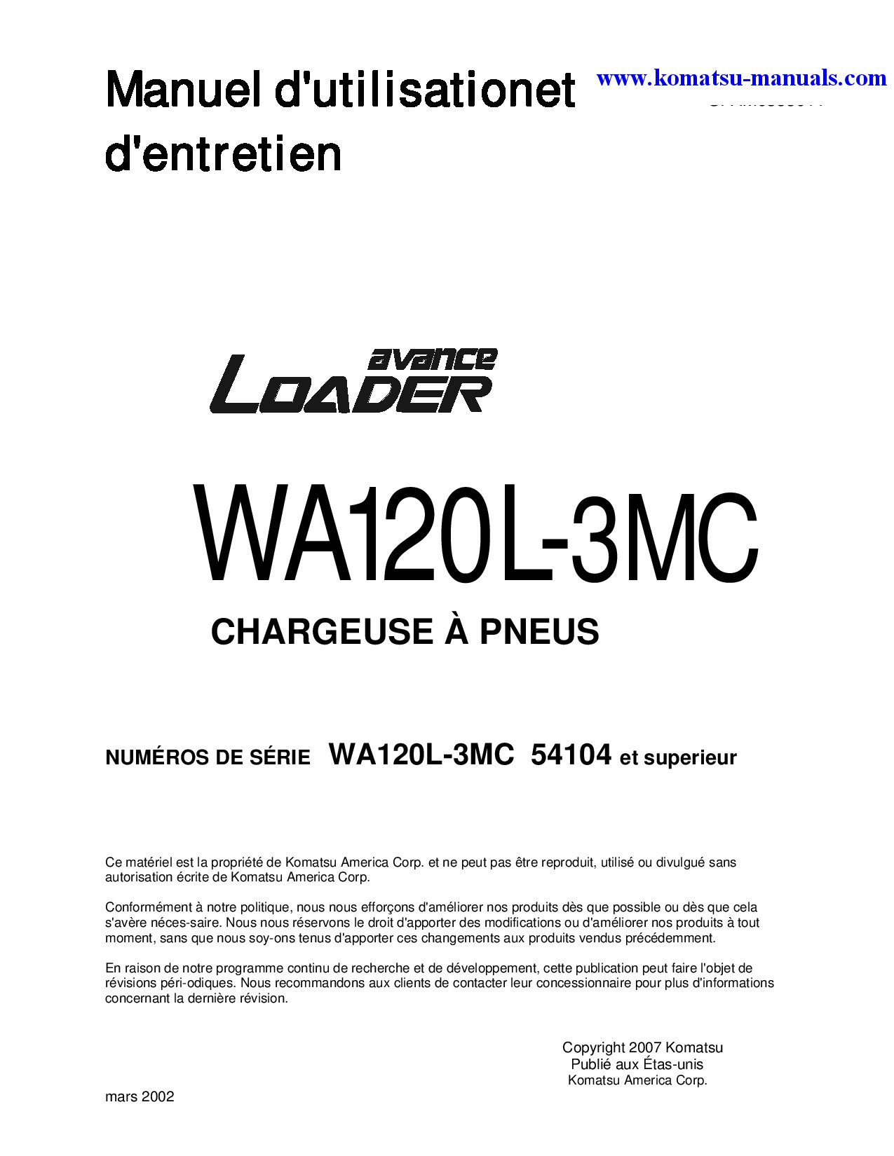 Komatsu wa120l-3(jpn)-mc operation and maintenance manuals wheel loaders download Komatsu wa120l-3(jpn)-mc operation and maintenance manuals wheel loaders download