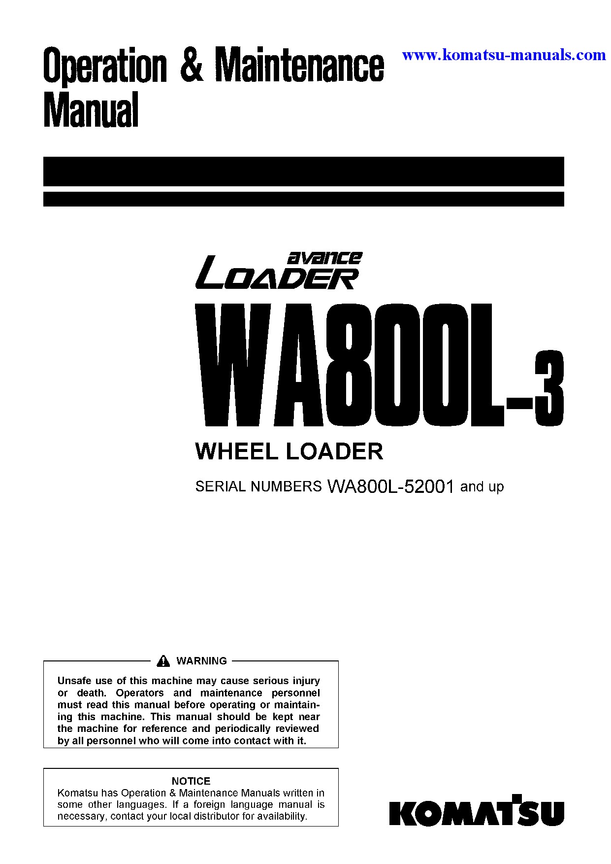 Komatsu wa800l-3(jpn) operation and maintenance manuals wheel loaders download Komatsu wa800l-3(jpn) operation and maintenance manuals wheel loaders download