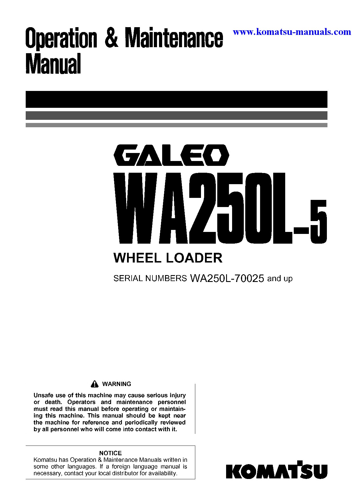 Komatsu wa250l-5(jpn) operation and maintenance manuals wheel loaders download Komatsu wa250l-5(jpn) operation and maintenance manuals wheel loaders download