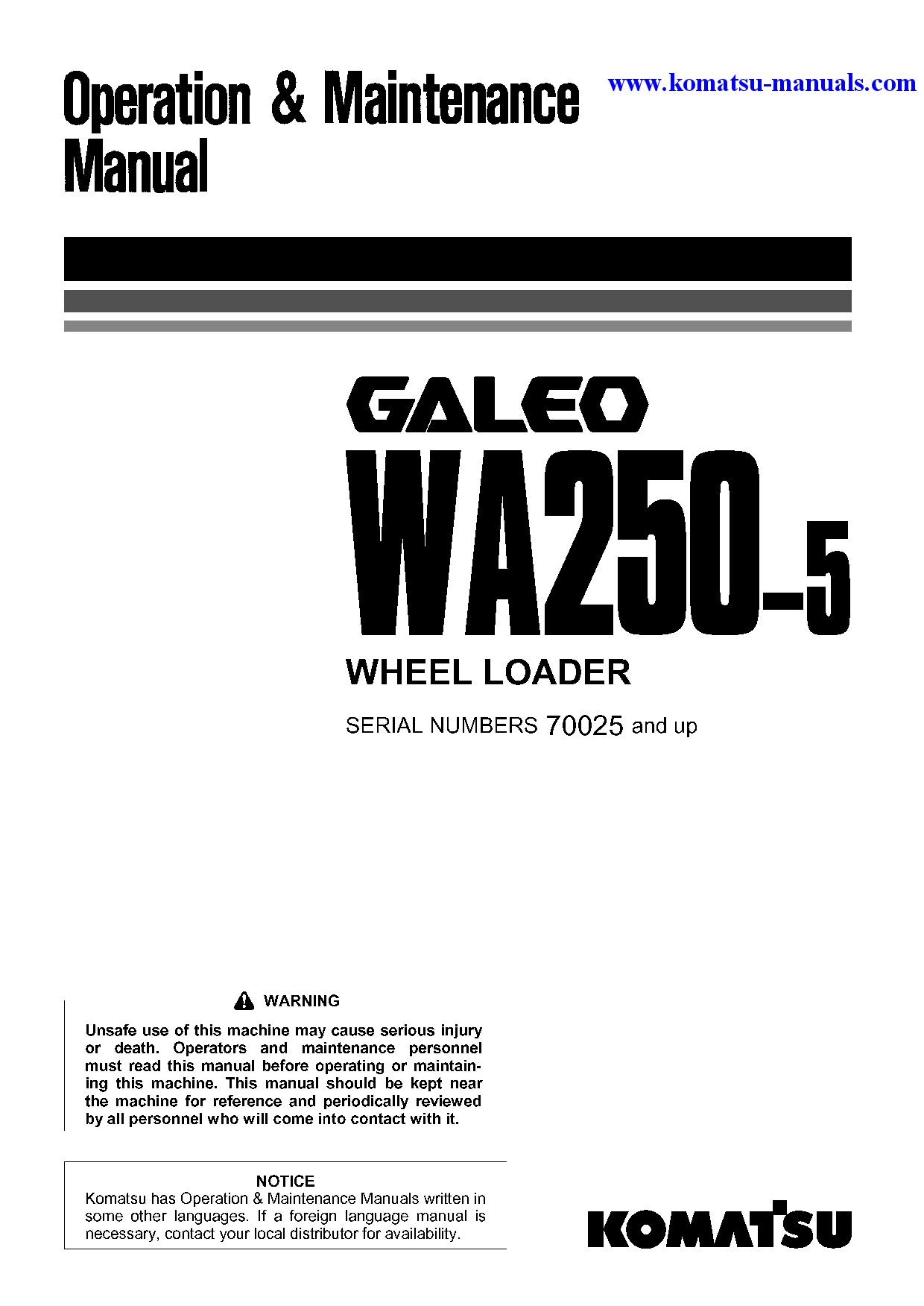 Komatsu wa250-5(jpn) operation and maintenance manuals wheel loaders download Komatsu wa250-5(jpn) operation and maintenance manuals wheel loaders download