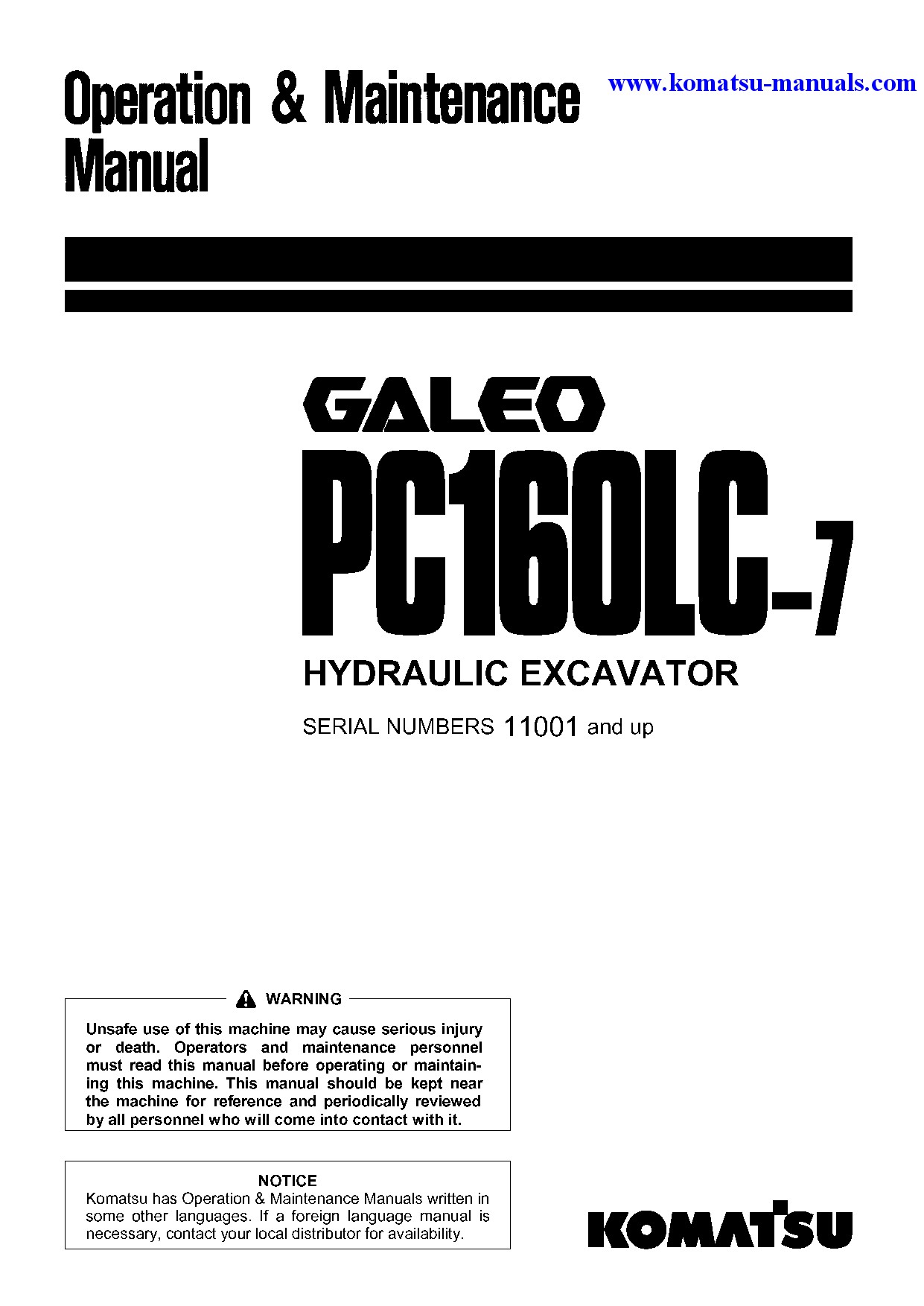 Komatsu pc160lc-7(jpn) operation and maintenance manuals excavators crawler download Komatsu pc160lc-7(jpn) operation and maintenance manuals excavators crawler download