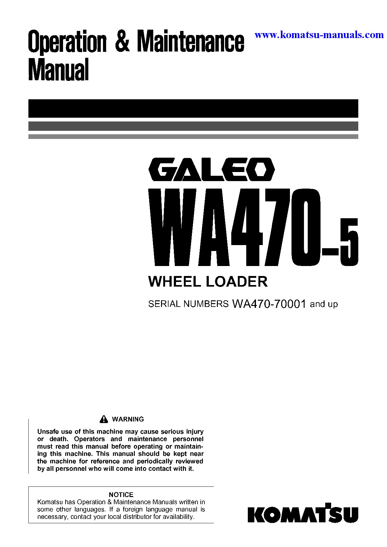 Komatsu wa470-5(jpn) operation and maintenance manuals wheel loaders download Komatsu wa470-5(jpn) operation and maintenance manuals wheel loaders download