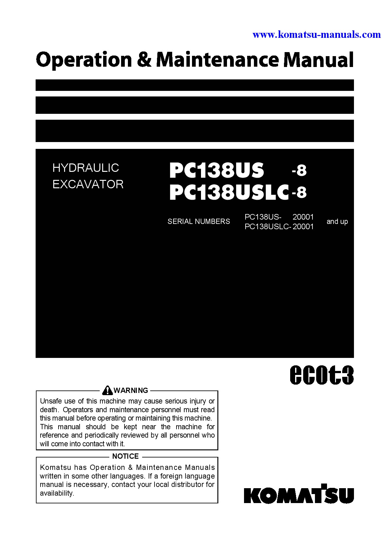 Komatsu pc138uslc-8(jpn) operation and maintenance manuals excavators crawler download Komatsu pc138uslc-8(jpn) operation and maintenance manuals excavators crawler download