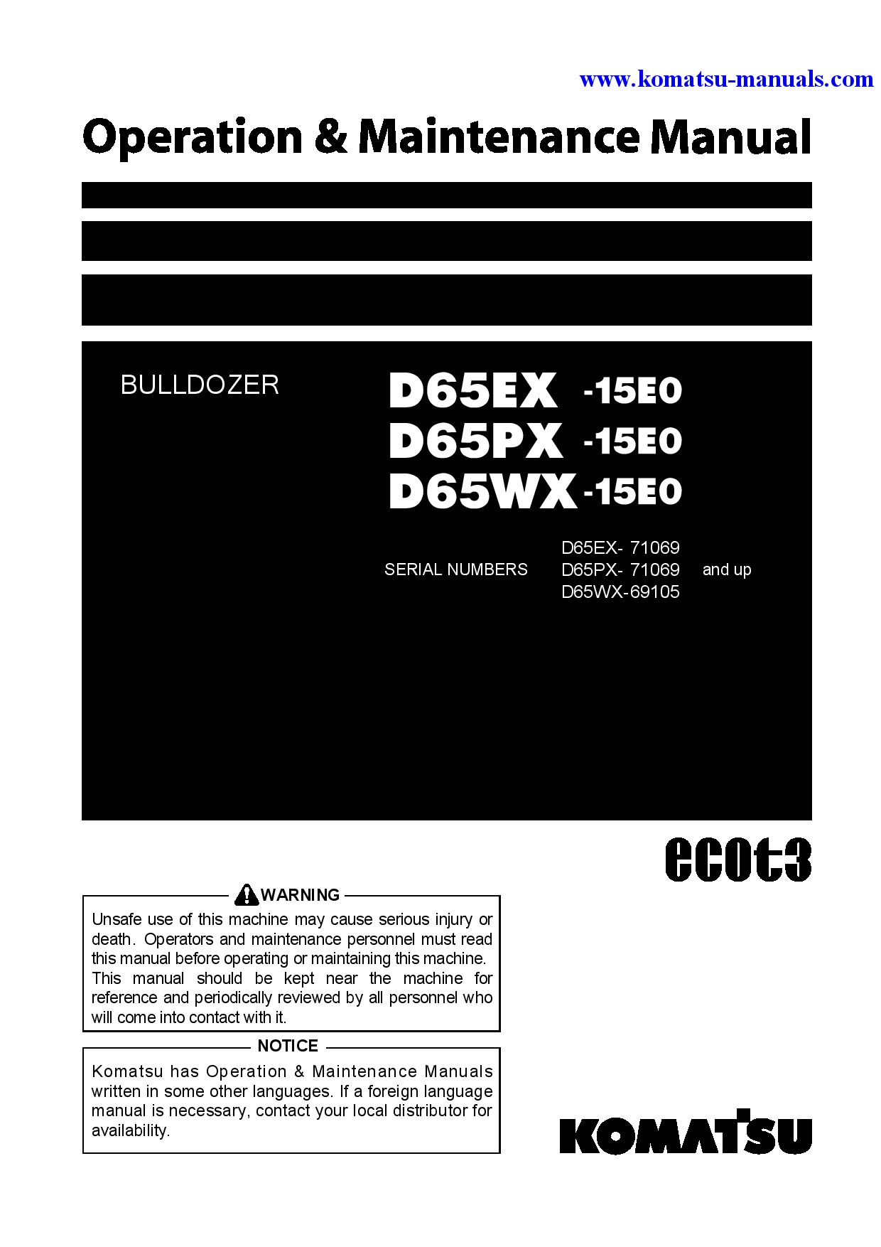 Komatsu d65px-15(jpn)-e0 operation and maintenance manuals crawler loaders download Komatsu d65px-15(jpn)-e0 operation and maintenance manuals crawler loaders download