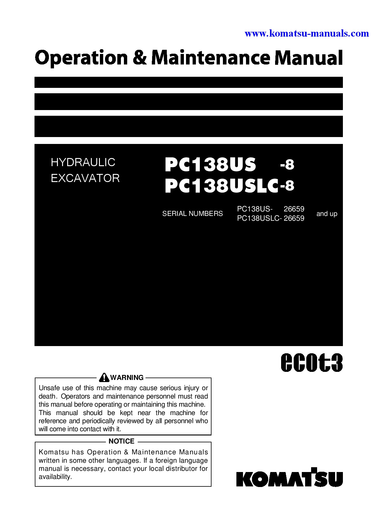 Komatsu pc138us-8(jpn) operation and maintenance manuals excavators crawler download Komatsu pc138us-8(jpn) operation and maintenance manuals excavators crawler download