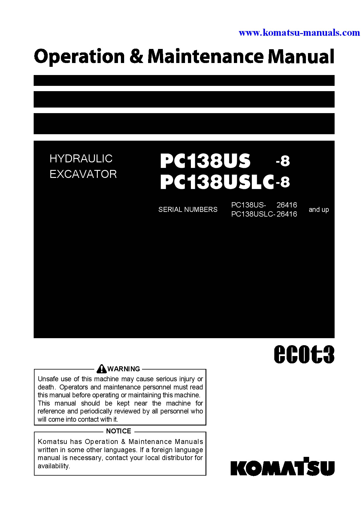 Komatsu pc138uslc-8(jpn) operation and maintenance manuals excavators crawler download Komatsu pc138uslc-8(jpn) operation and maintenance manuals excavators crawler download
