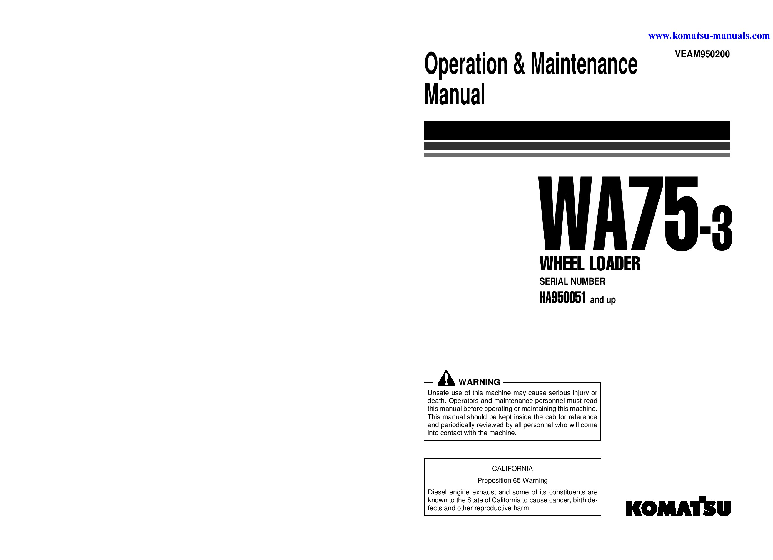 Komatsu wa75-3(deu) operation and maintenance manuals wheel loaders download Komatsu wa75-3(deu) operation and maintenance manuals wheel loaders download