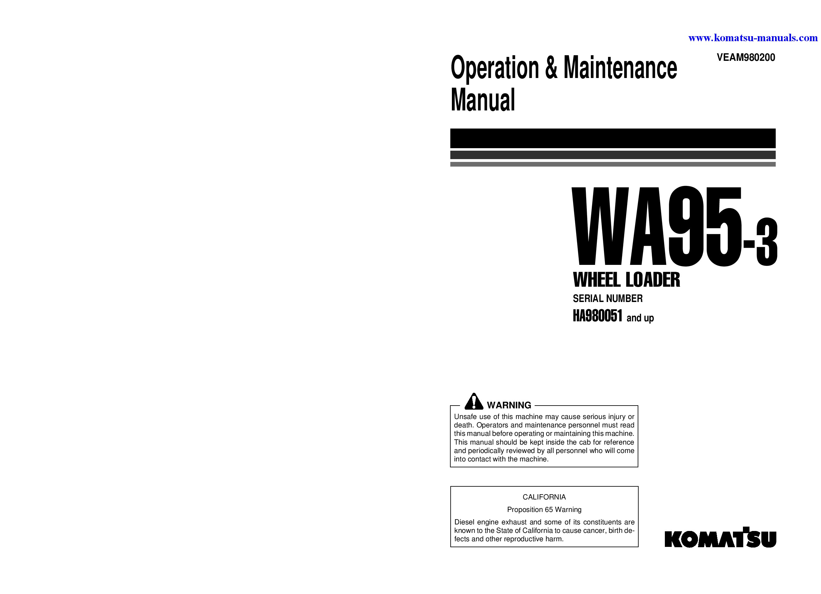 Komatsu wa95-3(deu)-30km options operation and maintenance manuals wheel loaders download Komatsu wa95-3(deu)-30km options operation and maintenance manuals wheel loaders download