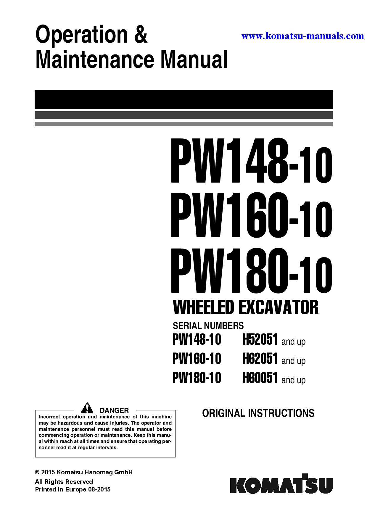 Komatsu pw180-10(deu) operation and maintenance manuals excavators wheeled download Komatsu pw180-10(deu) operation and maintenance manuals excavators wheeled download