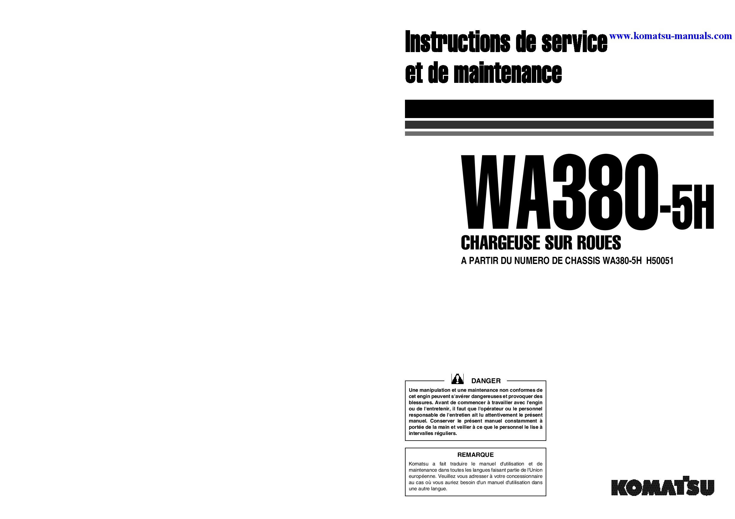 Komatsu wa380-5(deu)-h operation and maintenance manuals wheel loaders download Komatsu wa380-5(deu)-h operation and maintenance manuals wheel loaders download