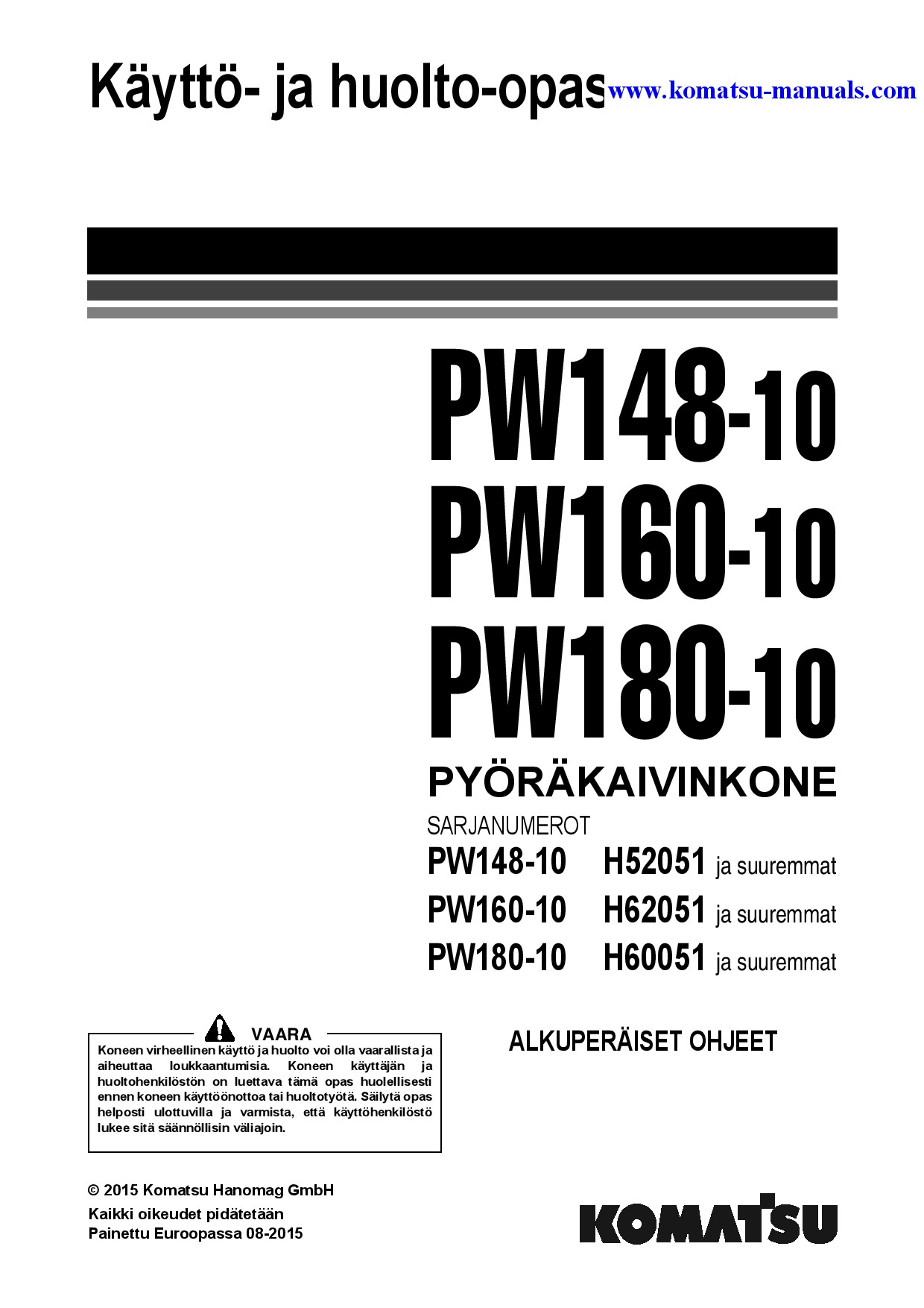 Komatsu pw160-10(deu) operation and maintenance manuals excavators wheeled download Komatsu pw160-10(deu) operation and maintenance manuals excavators wheeled download