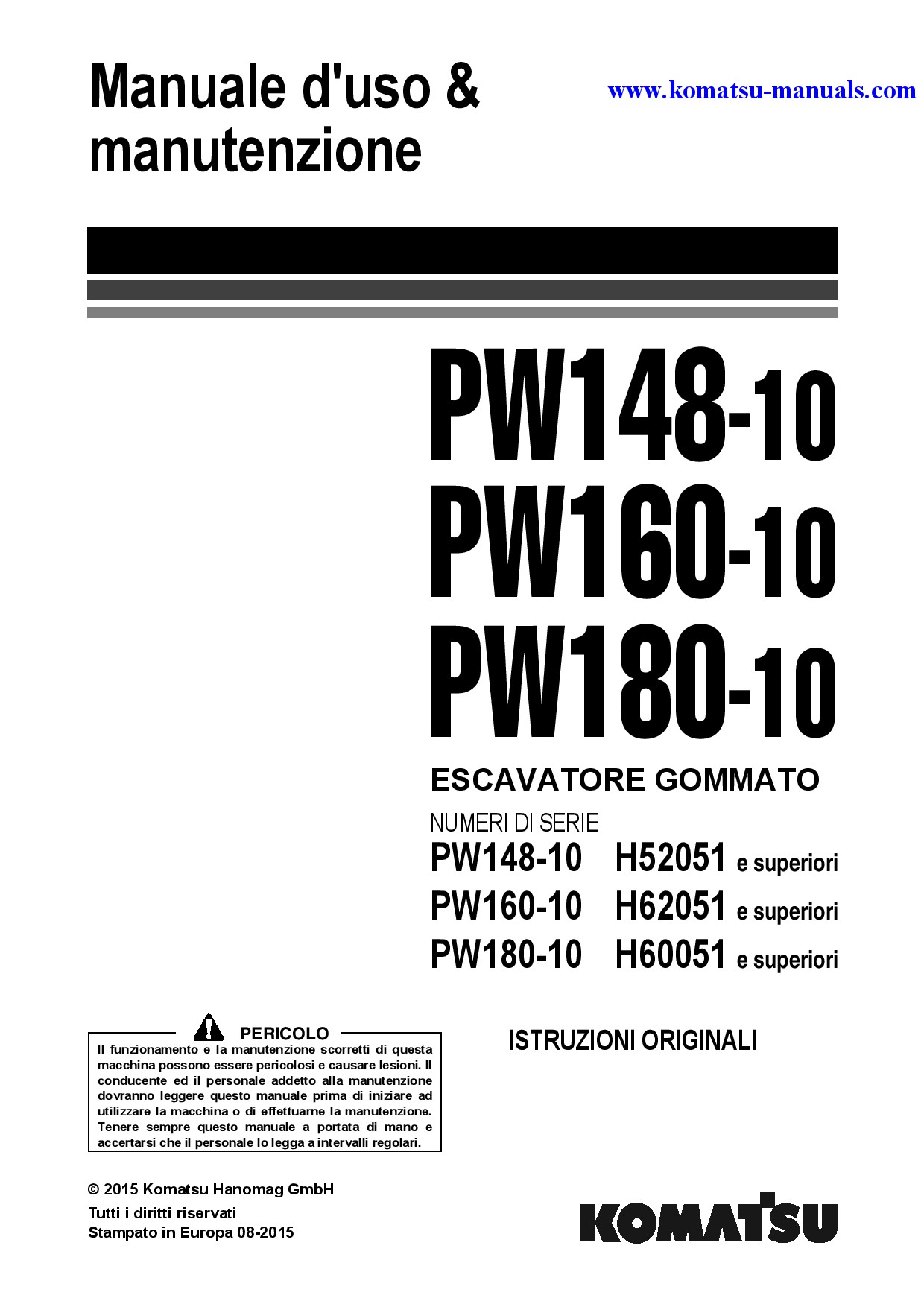 Komatsu pw160-10(deu) operation and maintenance manuals excavators wheeled download Komatsu pw160-10(deu) operation and maintenance manuals excavators wheeled download