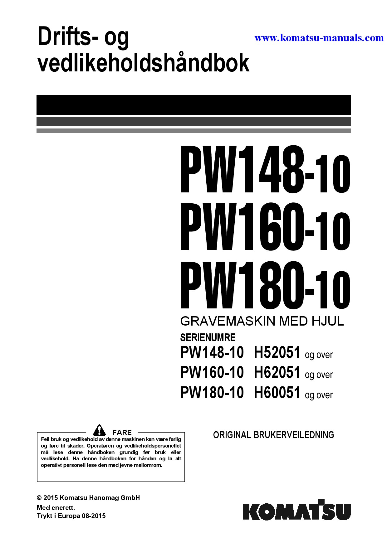 Komatsu pw160-10(deu) operation and maintenance manuals excavators wheeled download Komatsu pw160-10(deu) operation and maintenance manuals excavators wheeled download